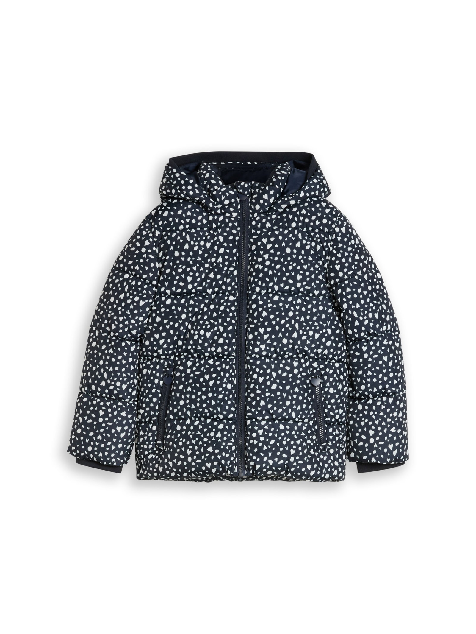 All over printed puffer jacket, dark base dots design #1