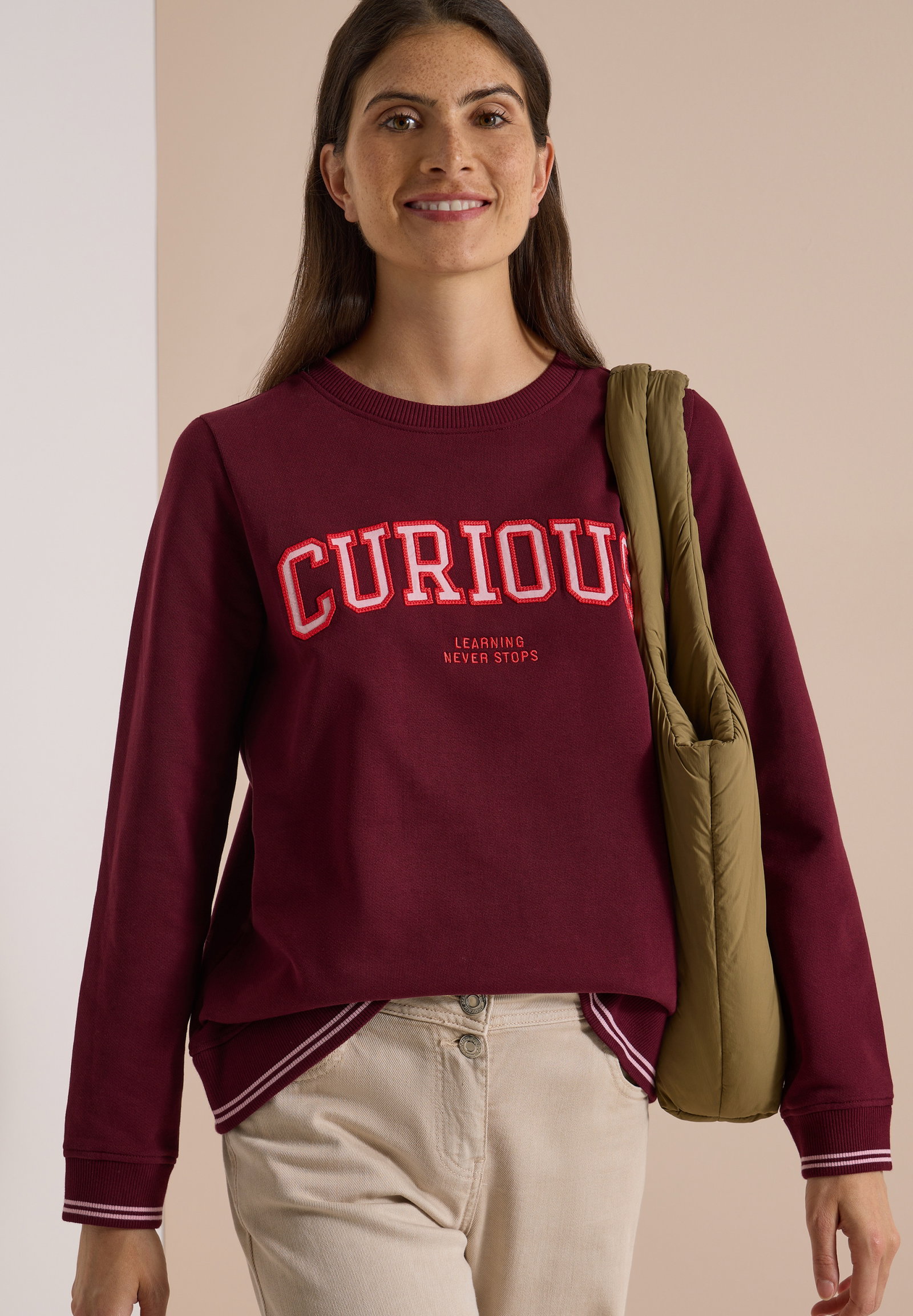 TOS Sweatshirt with Embroidery, red wine #3