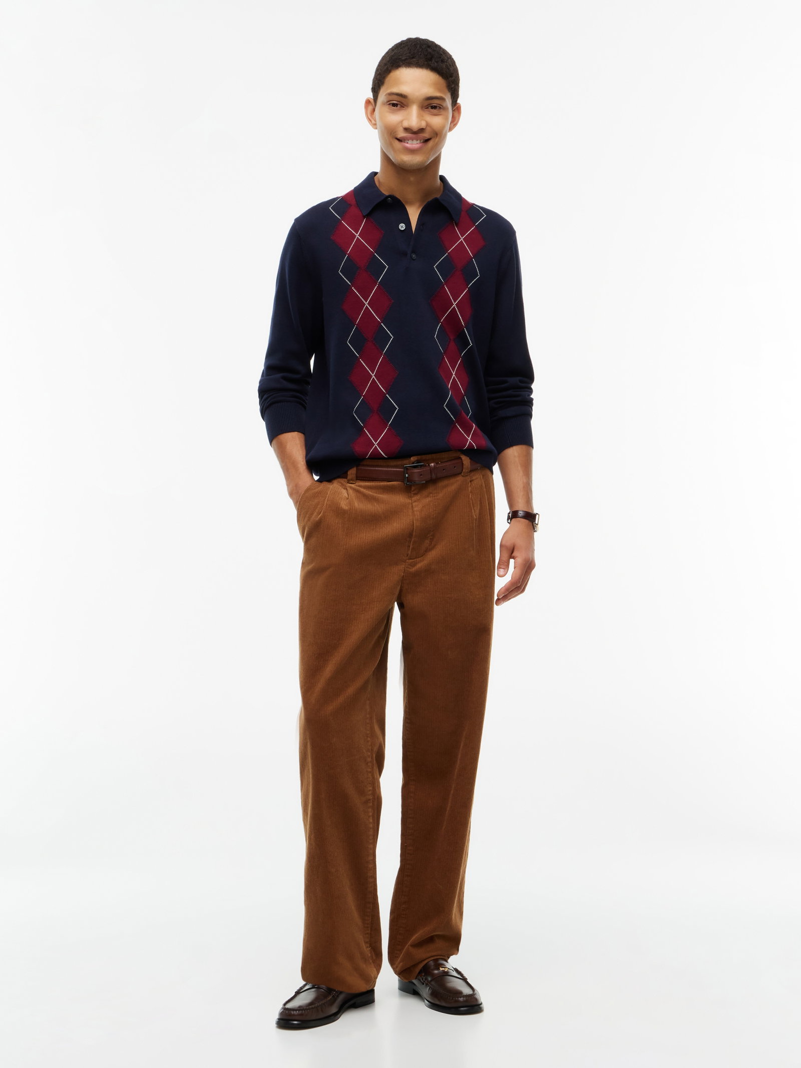 PLACED ARGYLE LS POLO, BLUE #5