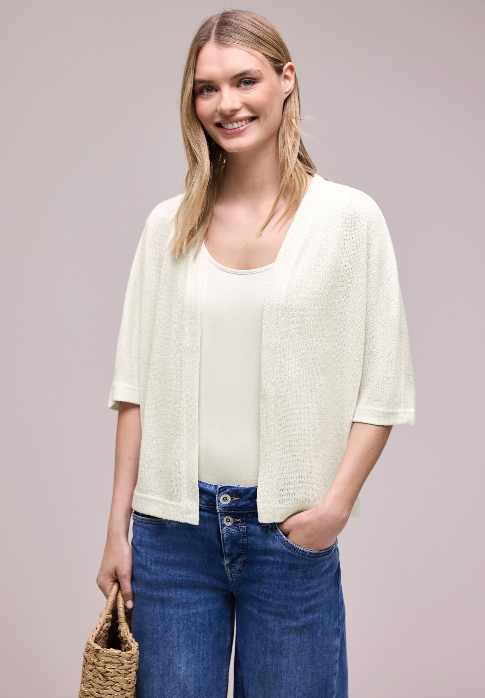 LTD QR knit look batwing jacke, off white #3