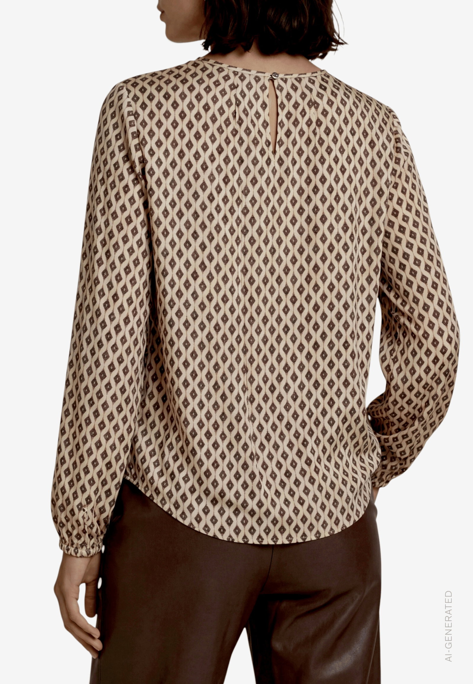 Bluse Kurz 1/1 Arm, Cream/Brown #3
