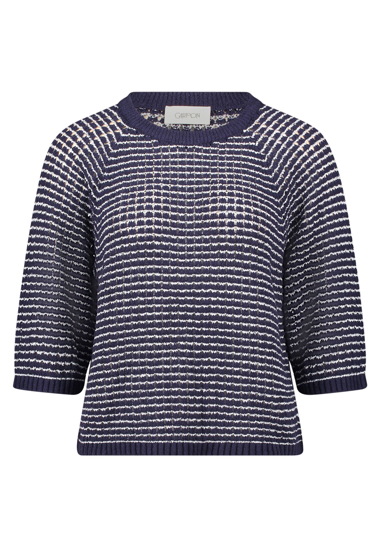 |  Strickpullover Kurz 3/4 Arm, Dark Blue/Cream | 36 | dunkelblau/weiß