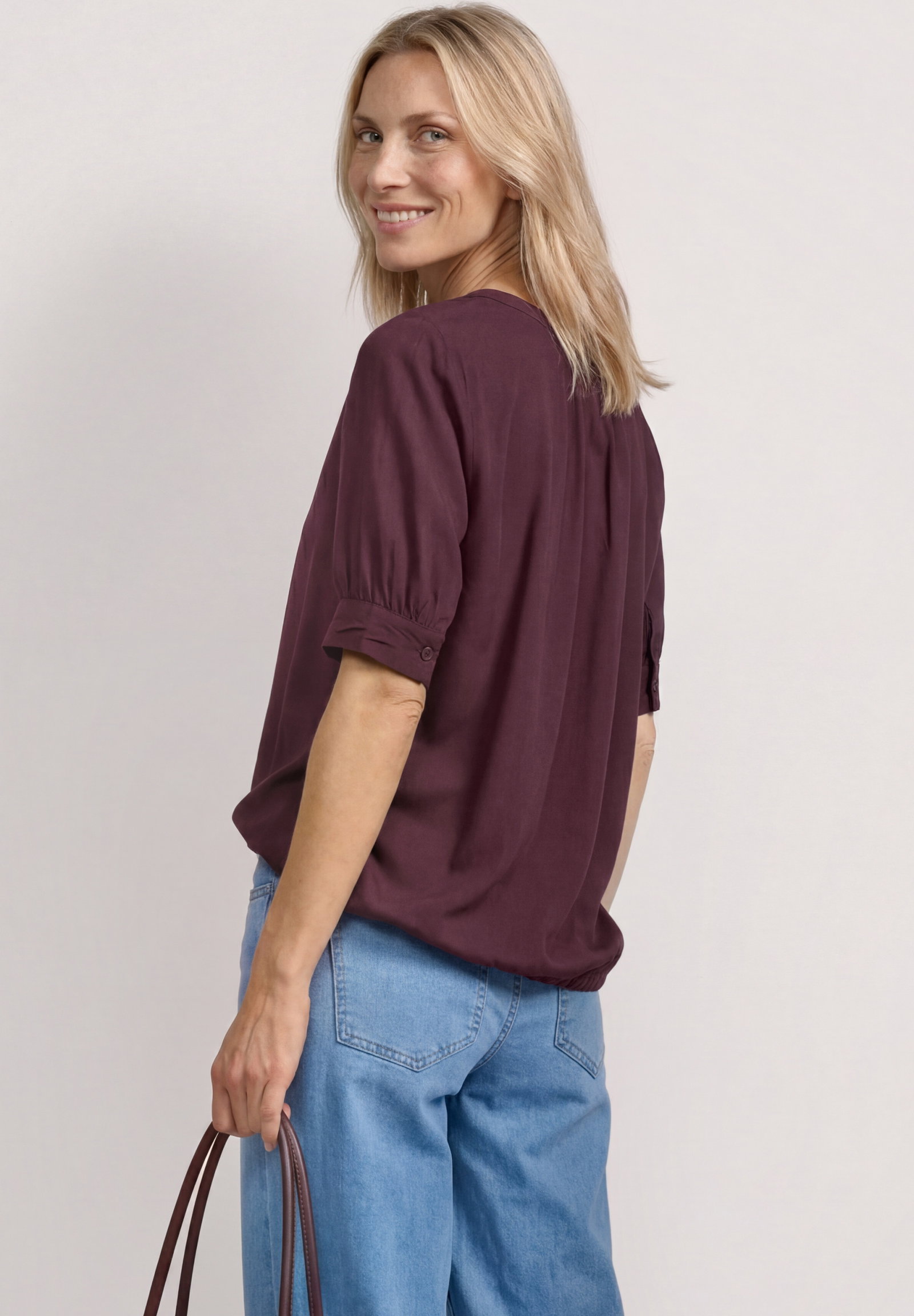 LTD QR Splitneck blouse w gath, rustic rouge #4
