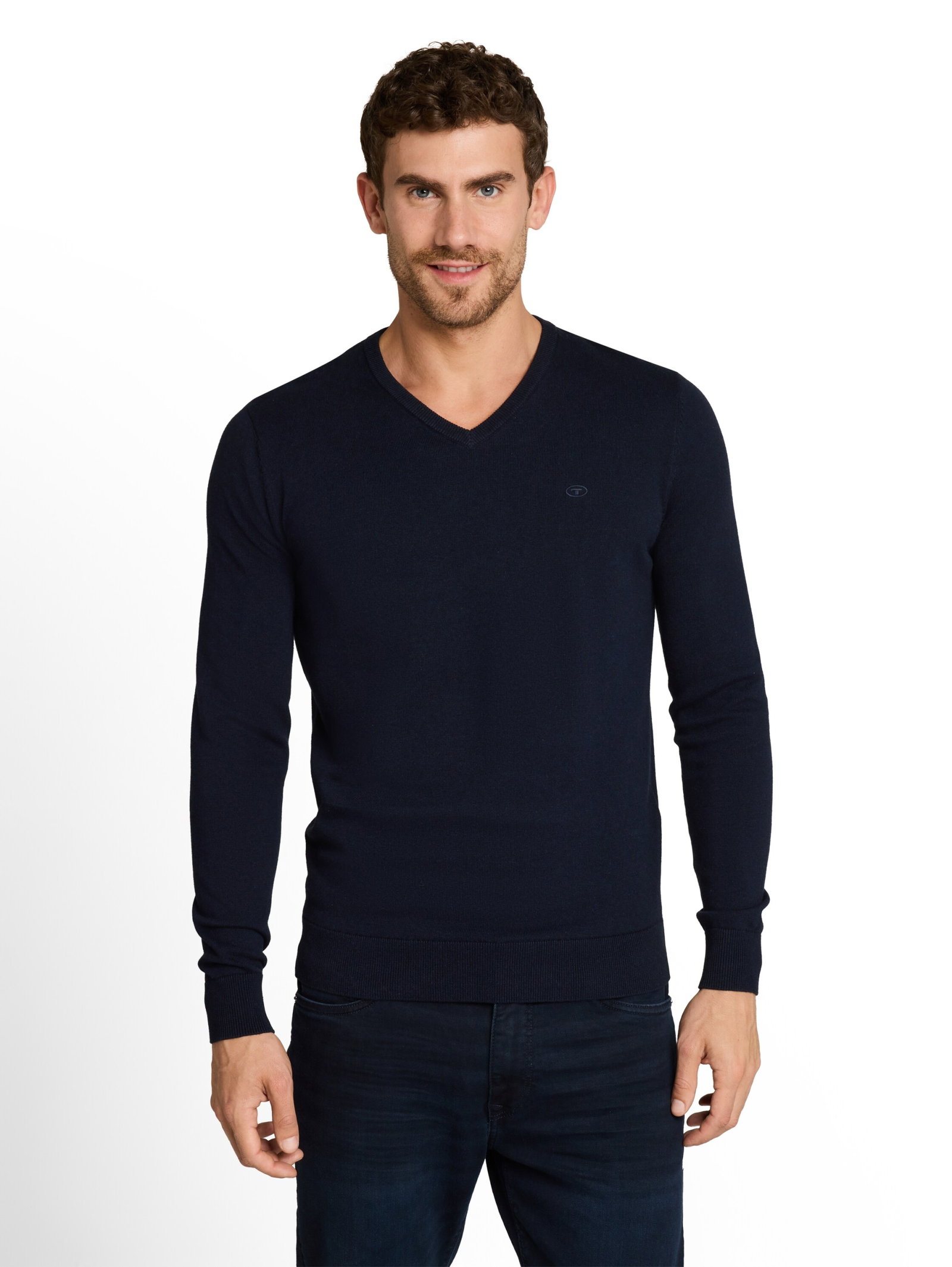 Tom Tailor basic v neck sweater, Knitted Navy Melange #8