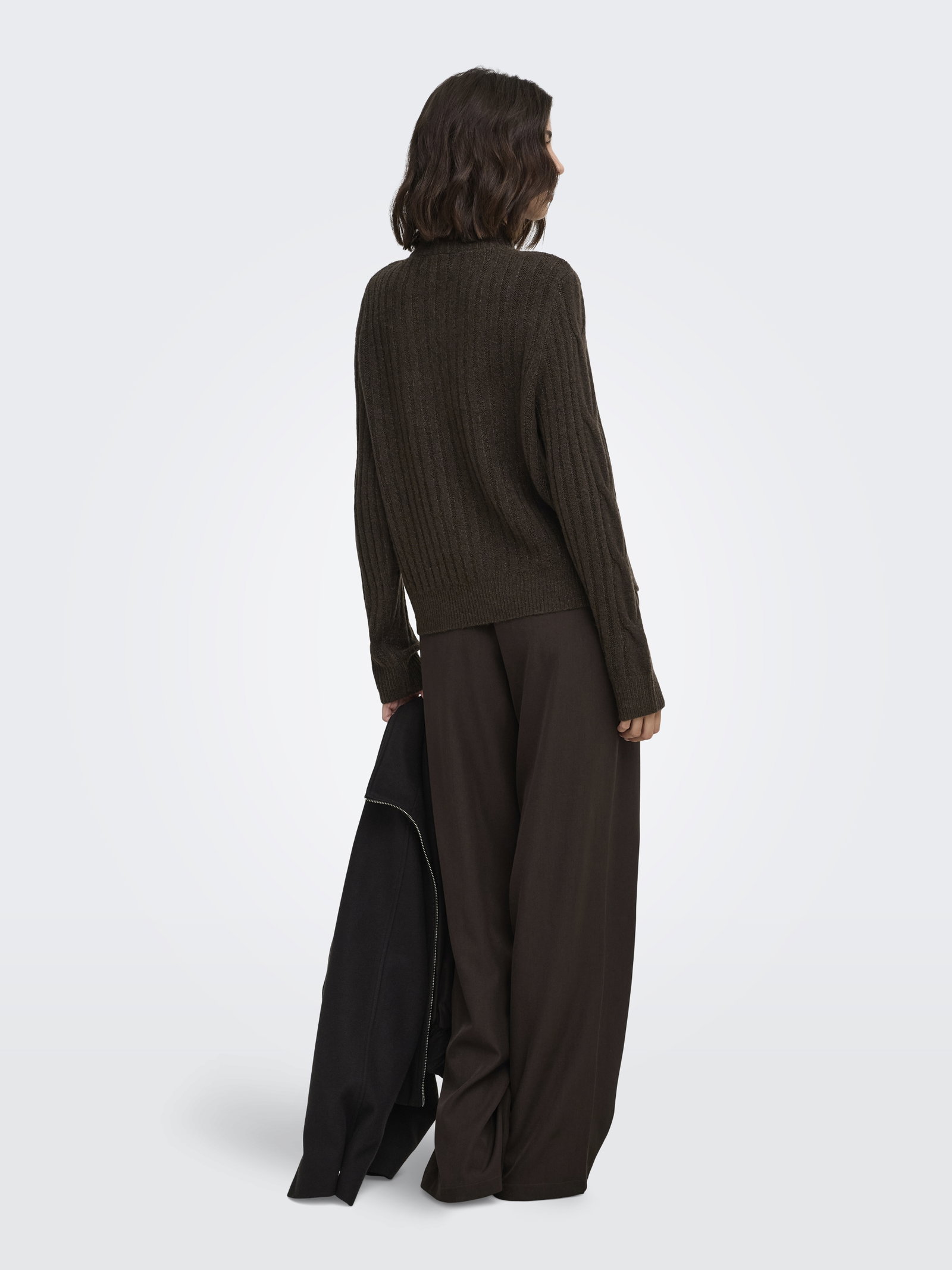 JDYANDREA L/S ZIP CABLE PULLOVE KNT, Coffee Bean/MELANGE W. GOLD TRIM #5