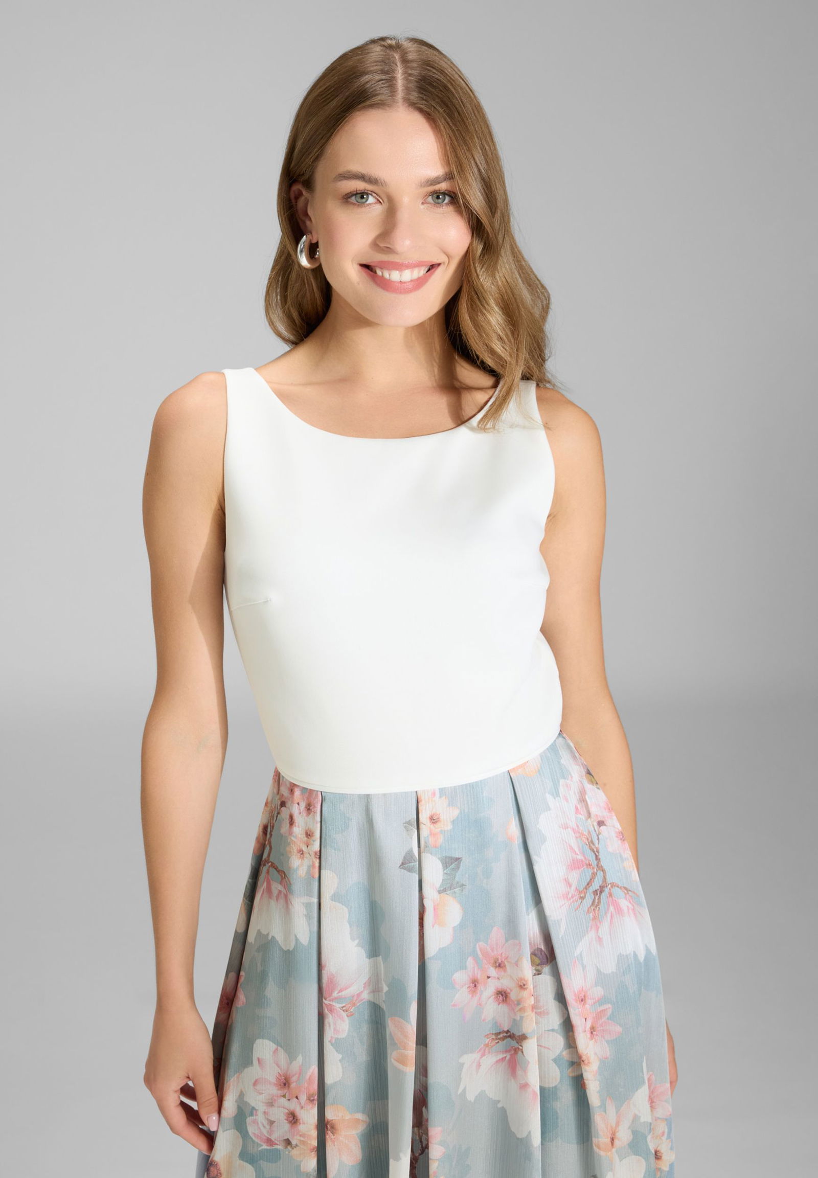 |  Cocktailkleid mit floral bedrucktem, ice blue / ivory | 38