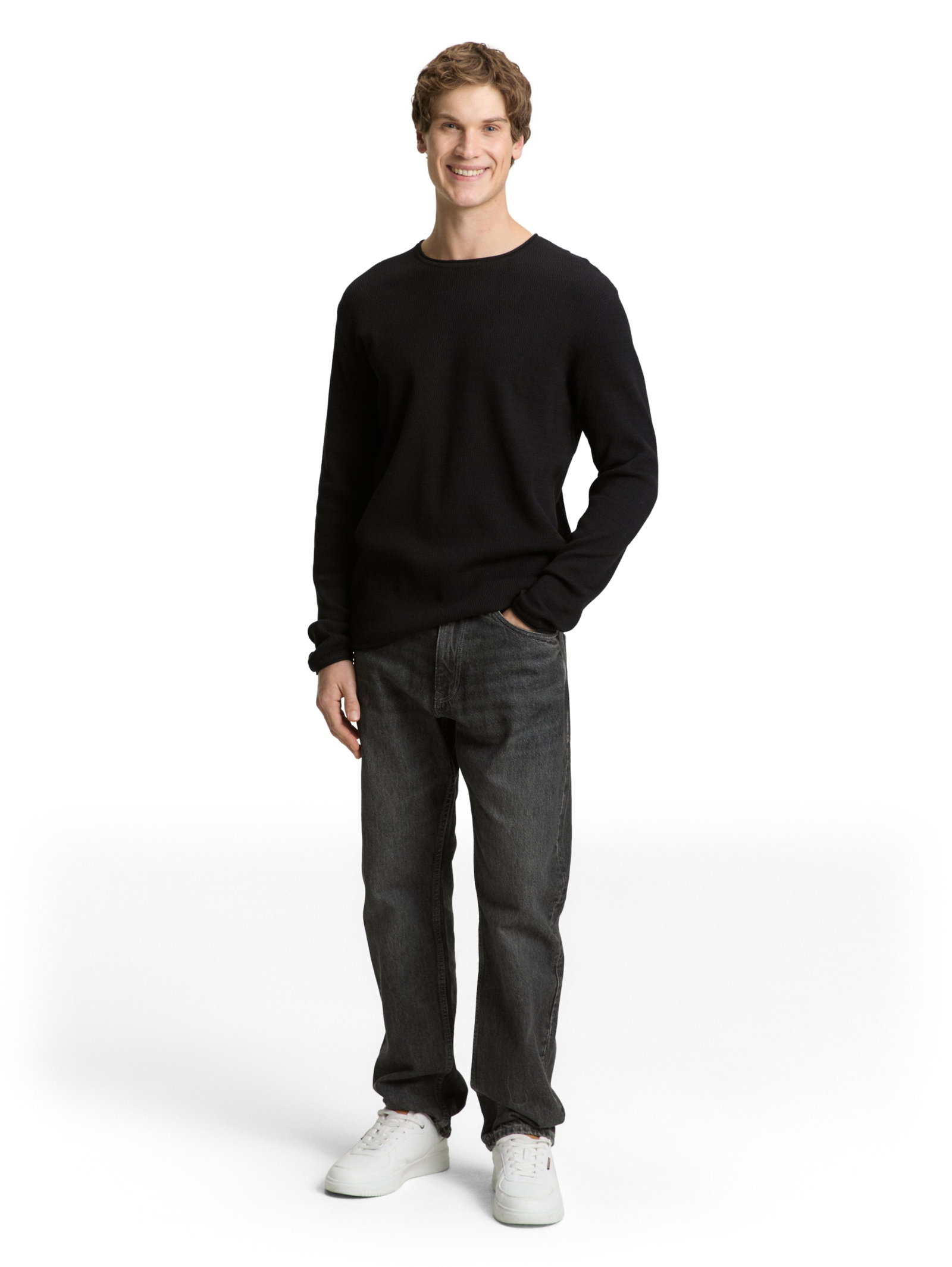 structured roll edge knit, Black #9