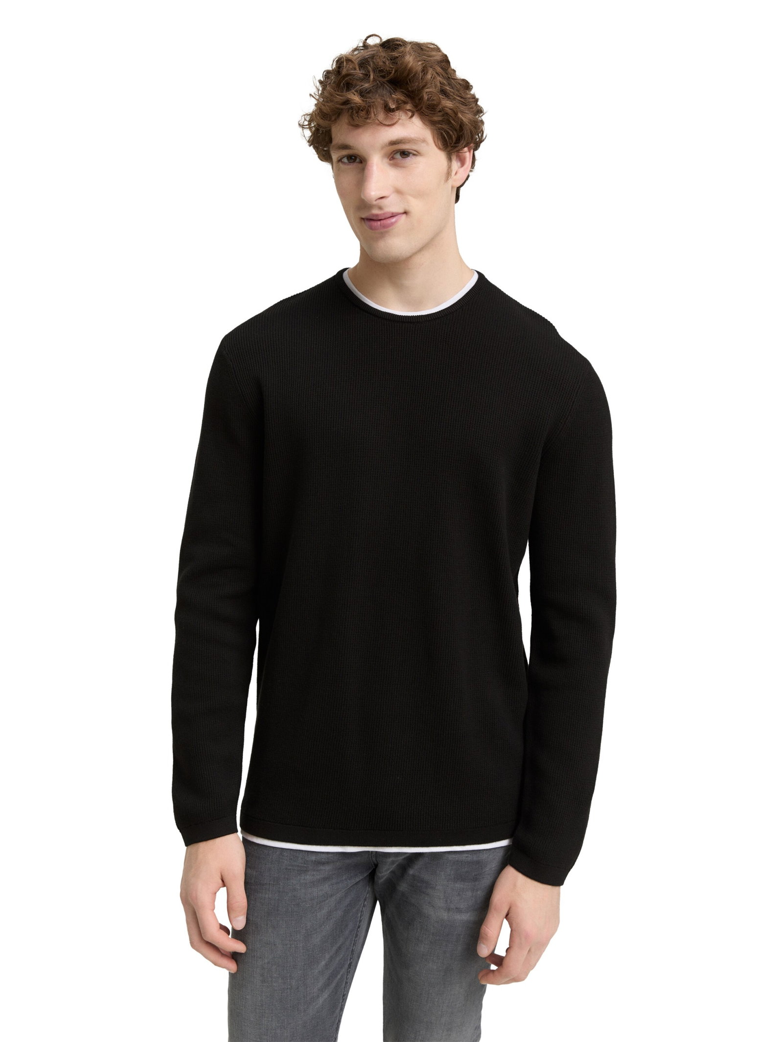 structured double layer crew n, Black #5