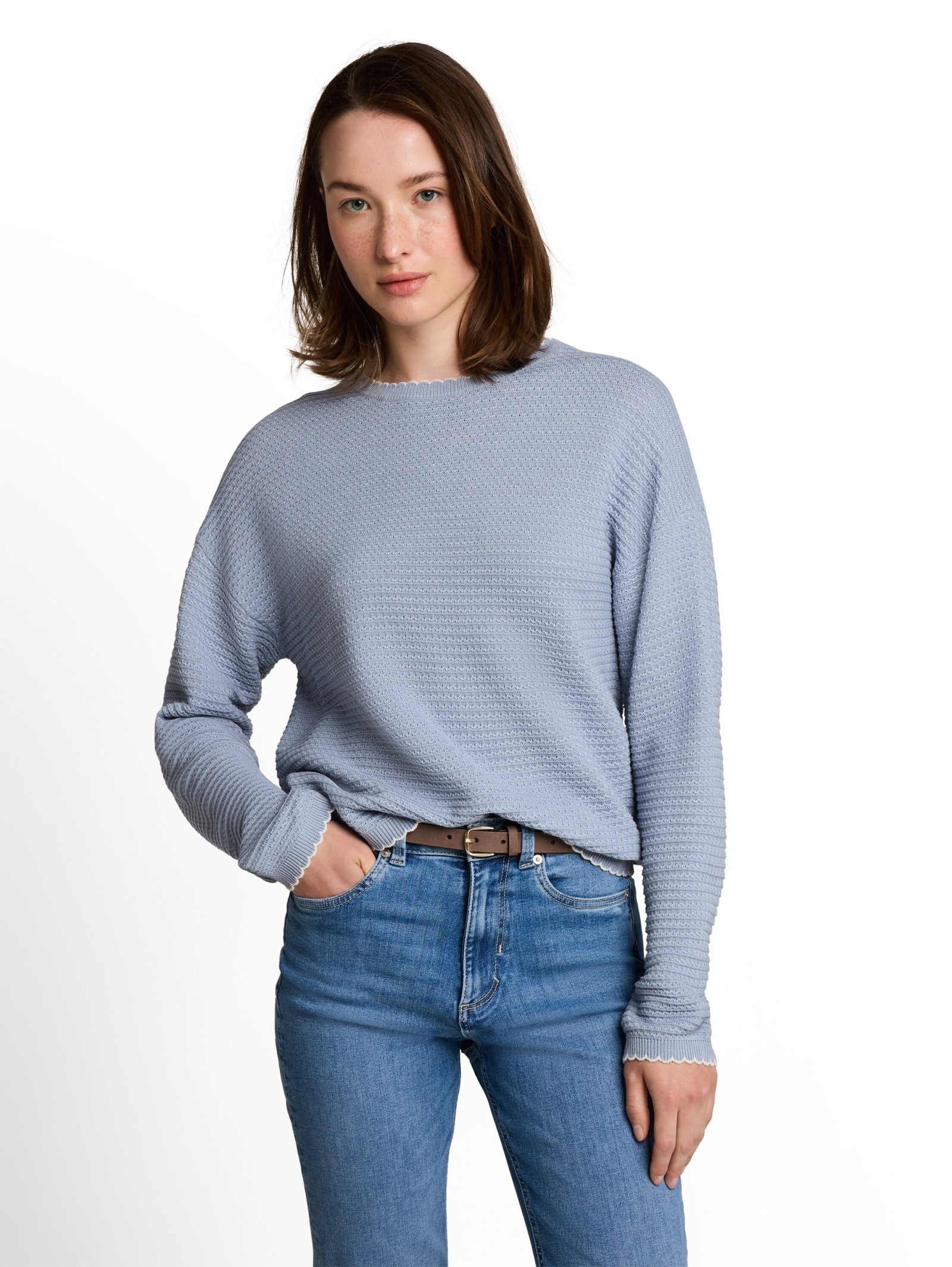 knit pullover with wavy edges, foggy sky blue #5