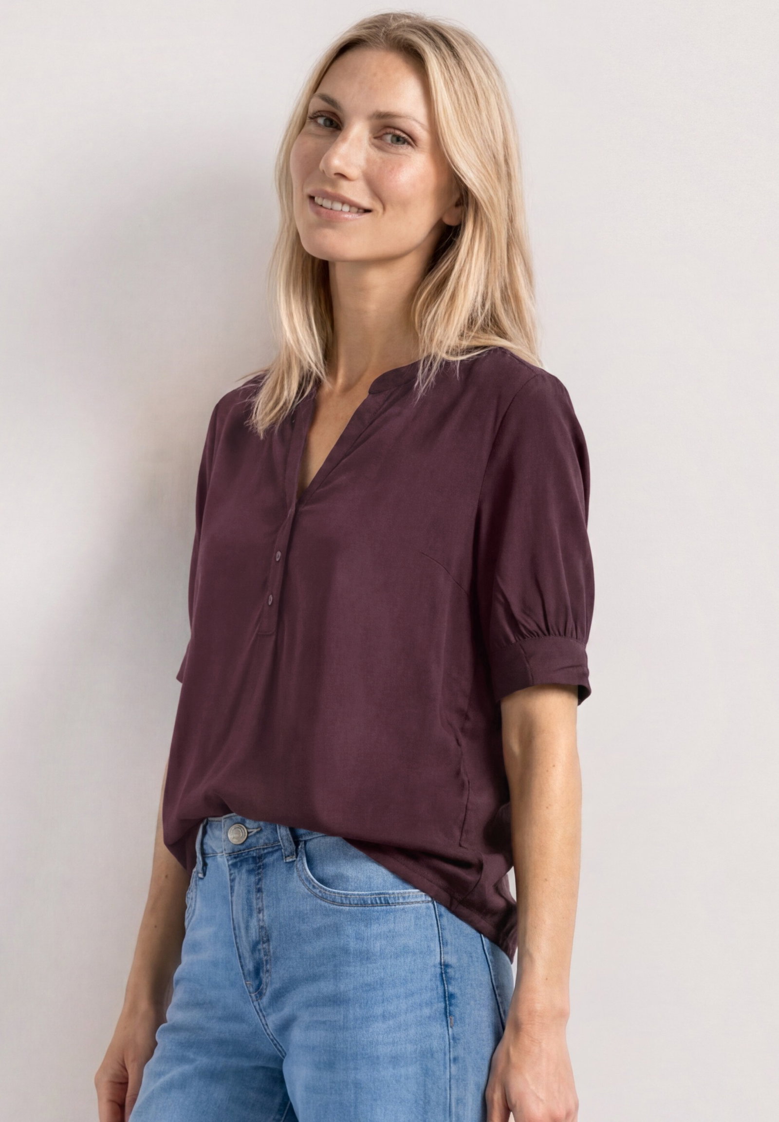 LTD QR Splitneck blouse w gath, rustic rouge #5