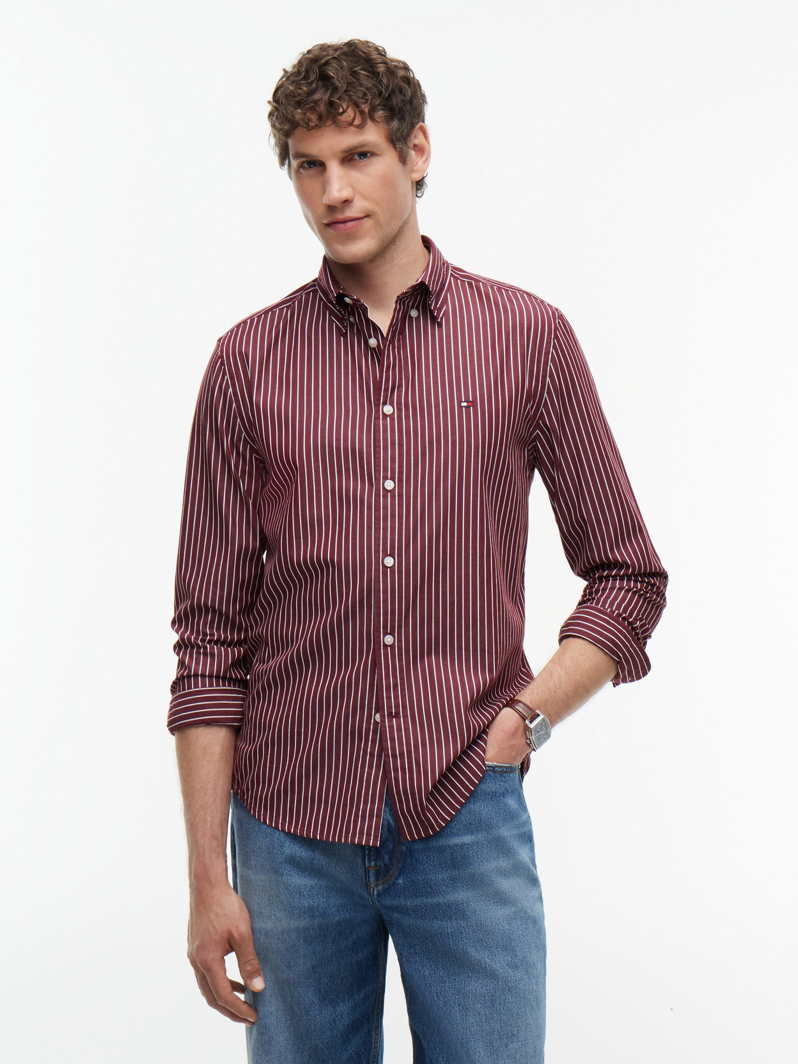 FLEX HAIRLINE POPLIN RF SHIRT, RED #2
