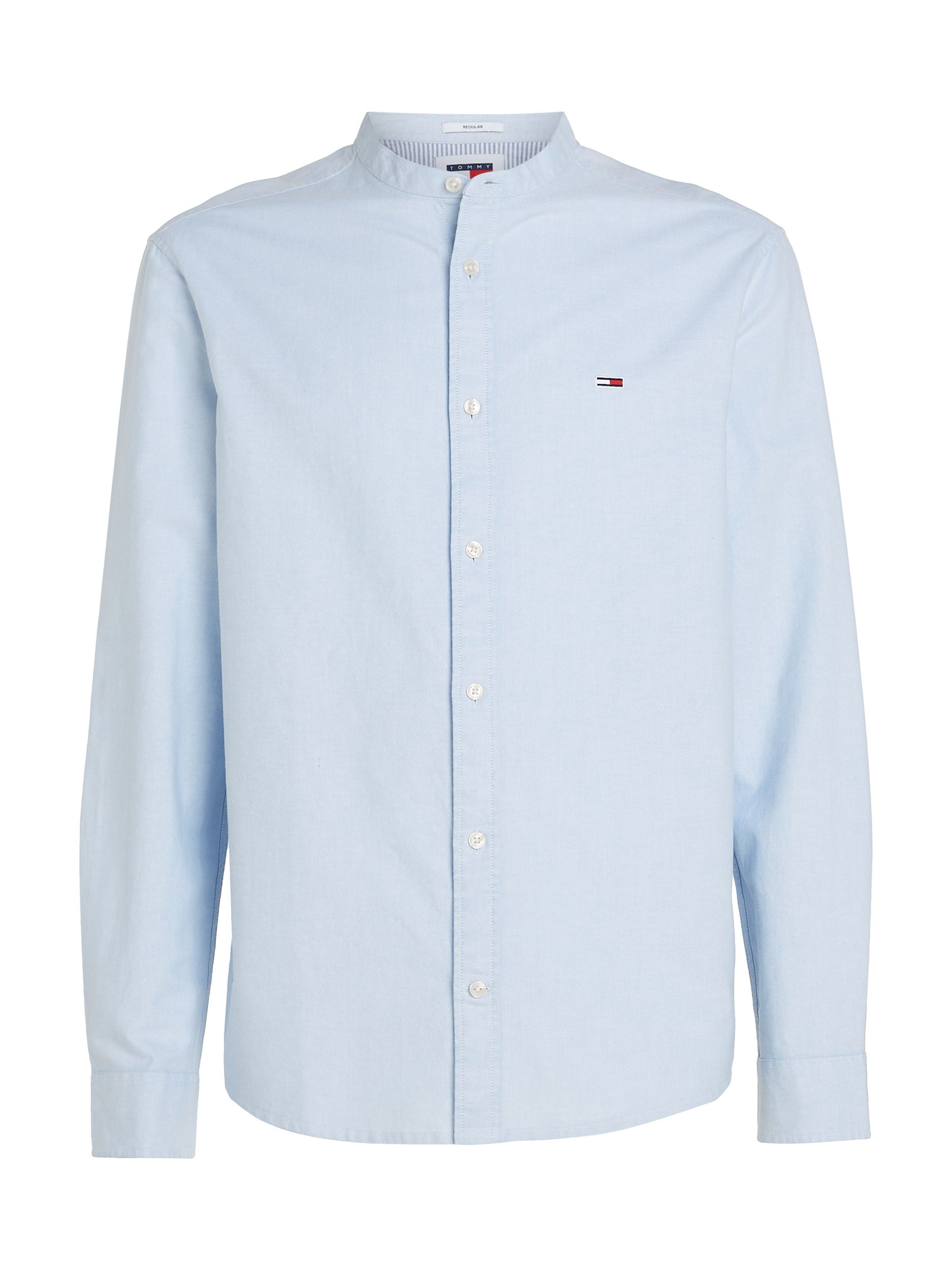  |  TJM REG OXFORD MAO SHIRT, WHITE | M | moderate blue stripe