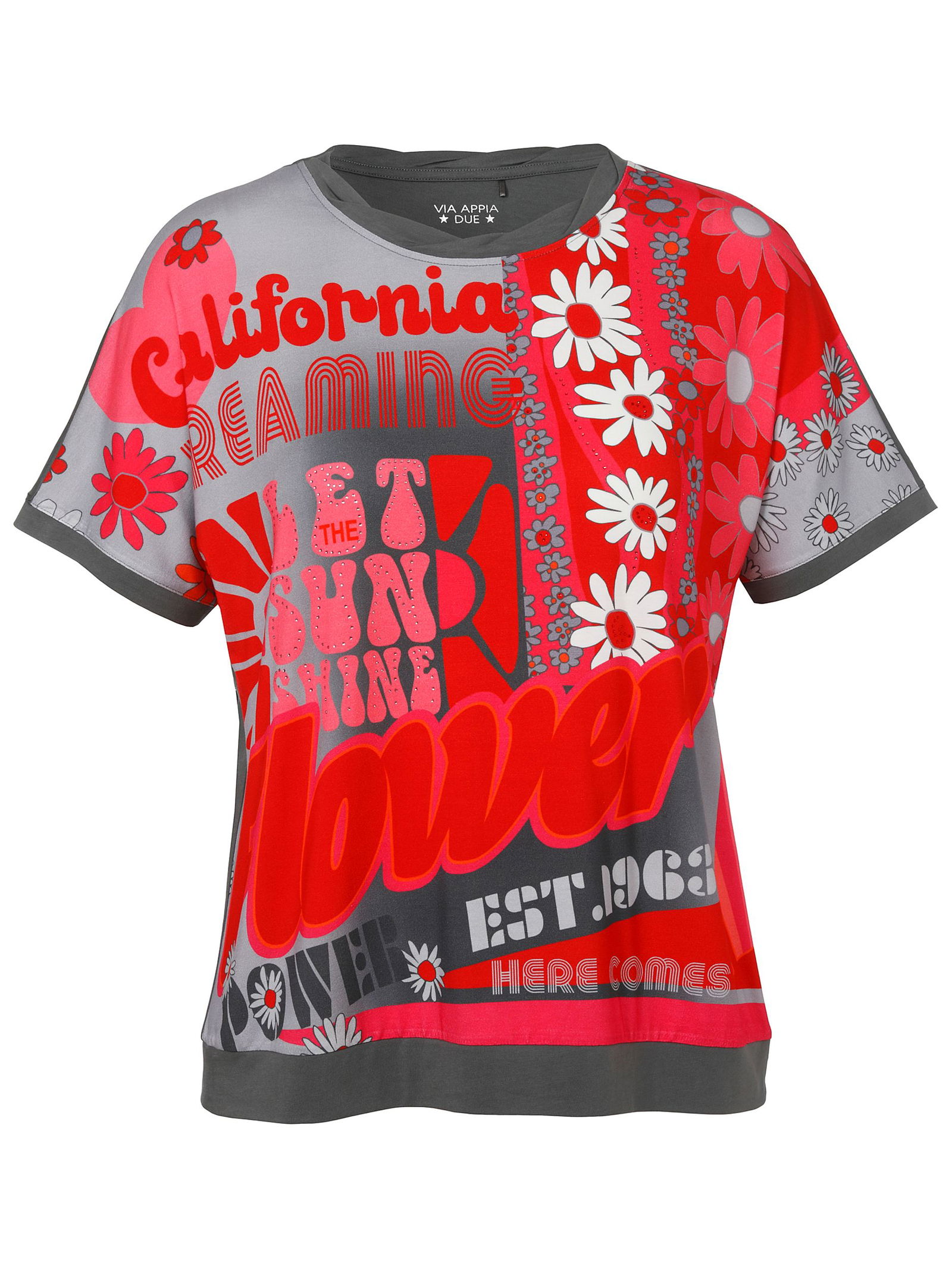c7e768c9752bf95e4cd794c0054e9ab7 VIA APPIA DUE |  T-Shirt Rundhals 1/2 Arm Druck Strass | 44 | dunkelgrau multicol