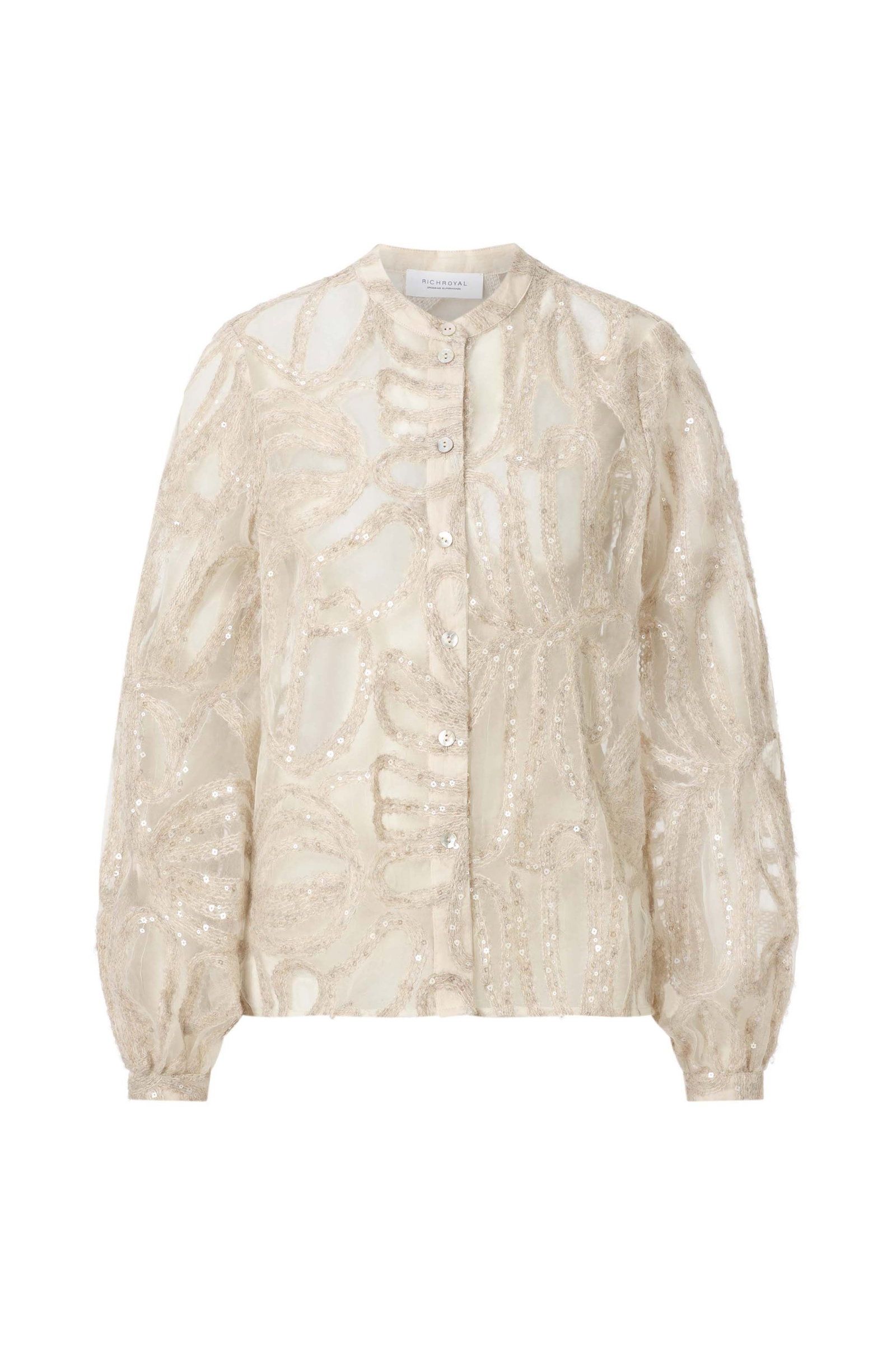 Blouse with Shiny Wool Chiffon, pearl white #1
