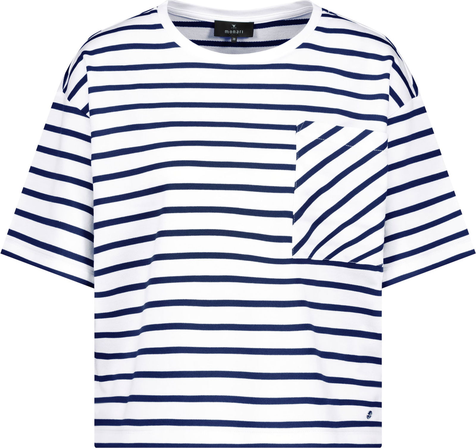 Monari | T-Shirt, navy blue ringel | 38