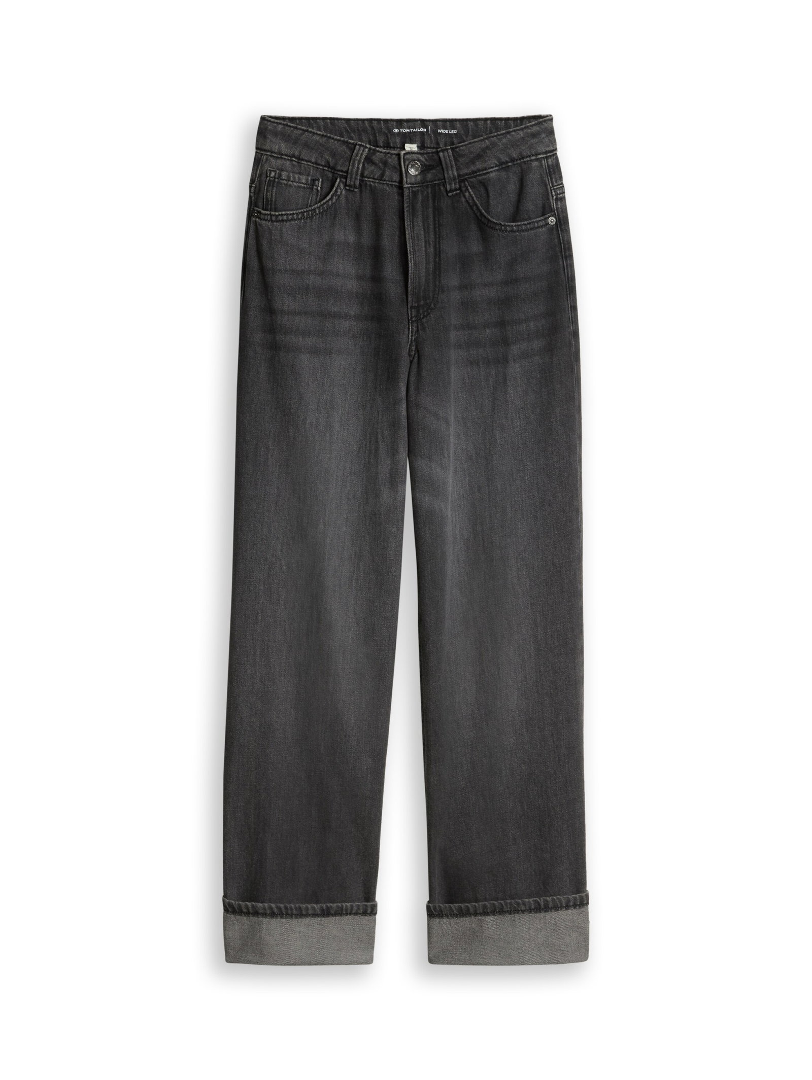 wide leg turn-up denim, used dark stone grey denim #4