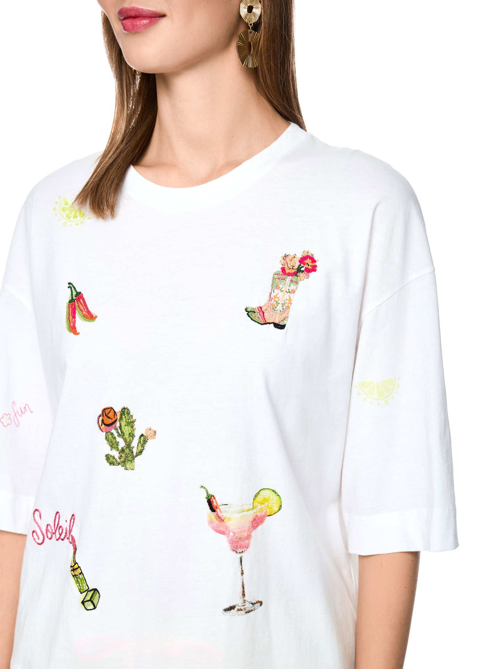 Marc Cain Sports |  Shirt mit 3/4-Ärmeln und Patches | 38 | white