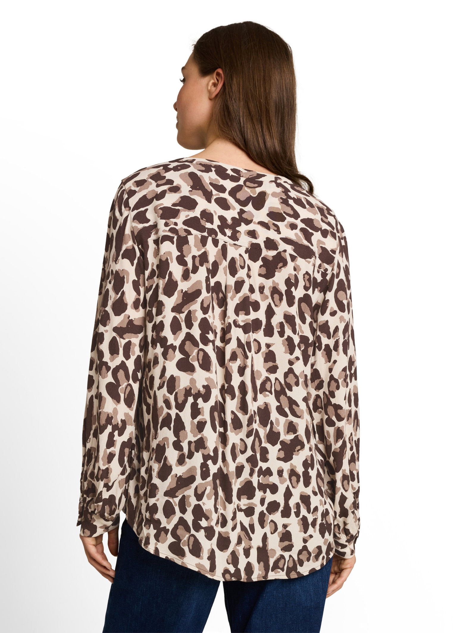 blouse easy longsleeves shape, brown beige leo print #4