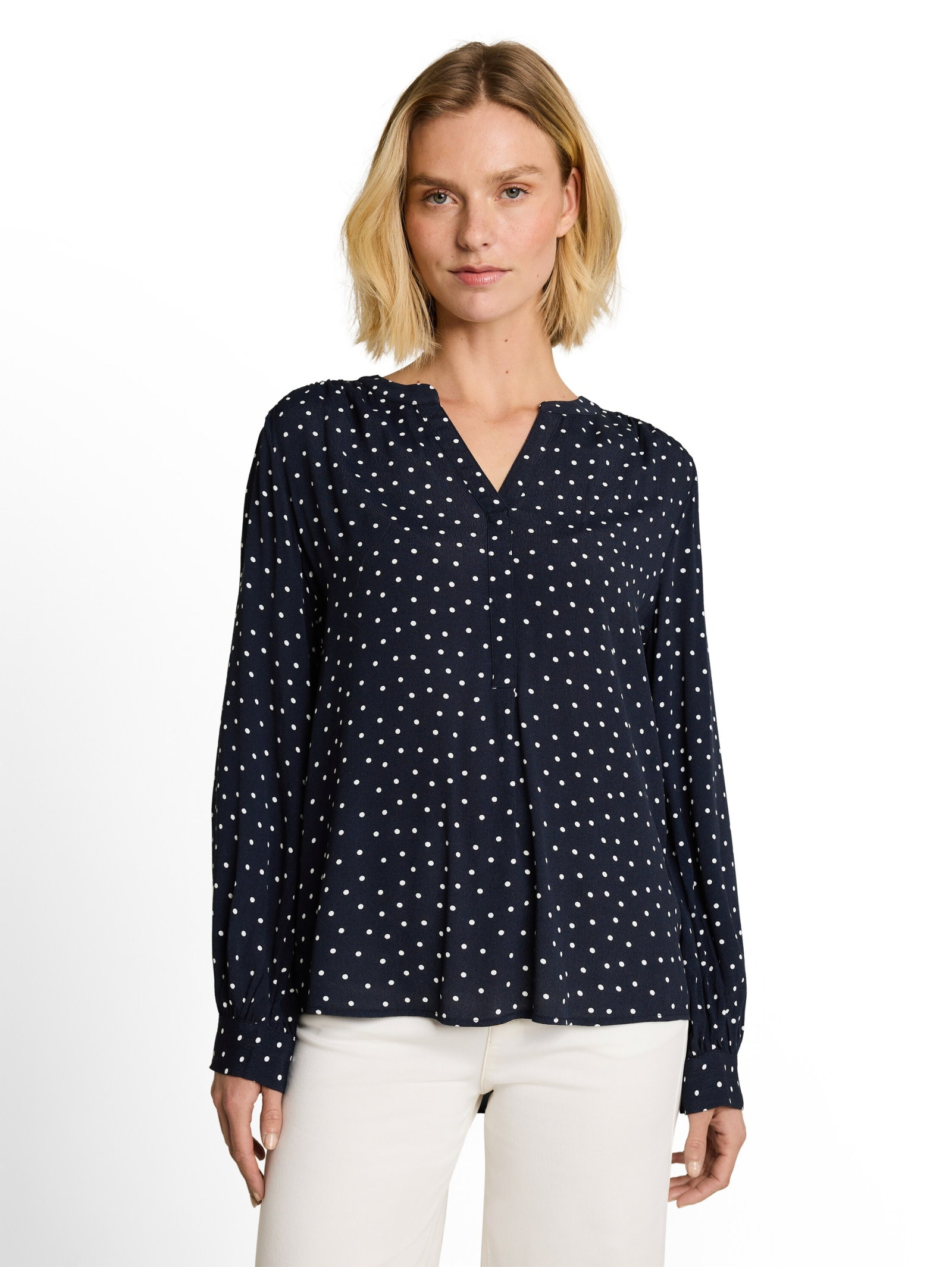 blouse easy longsleeves shape, navy white small dot design #5