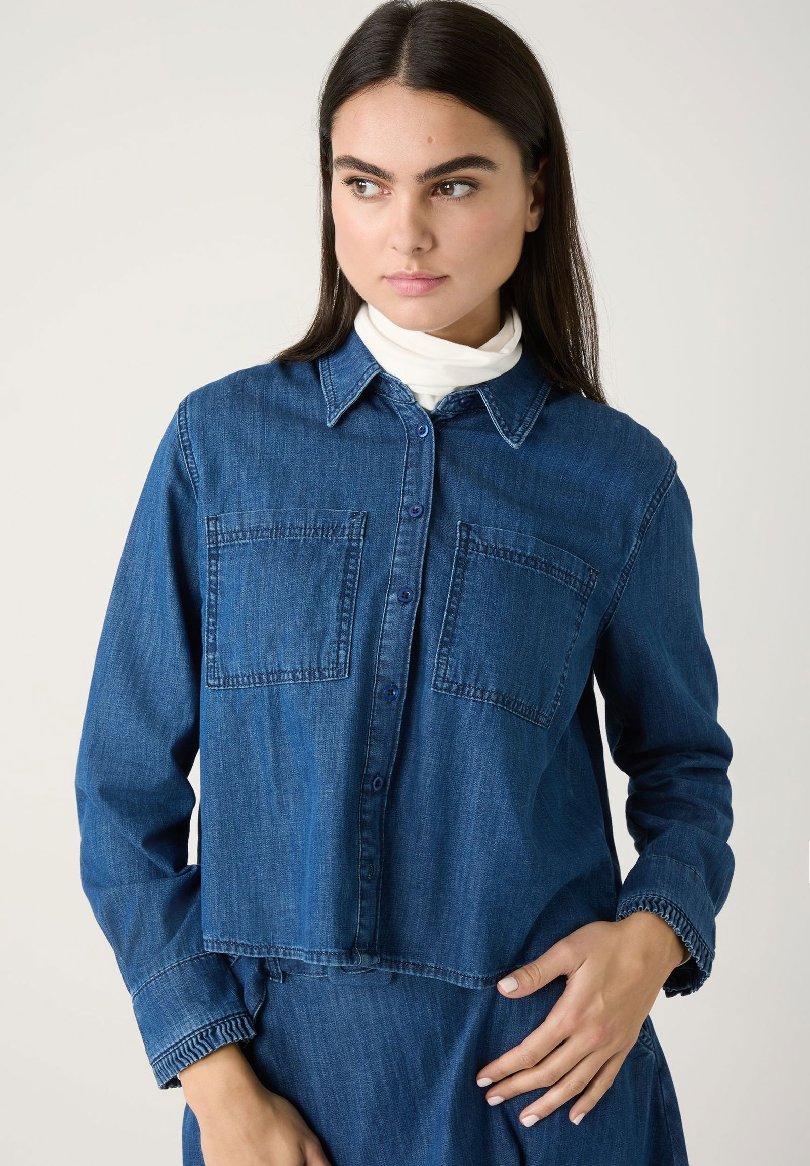  | Light Denim Blouse, middle blue denim | 40 | denim