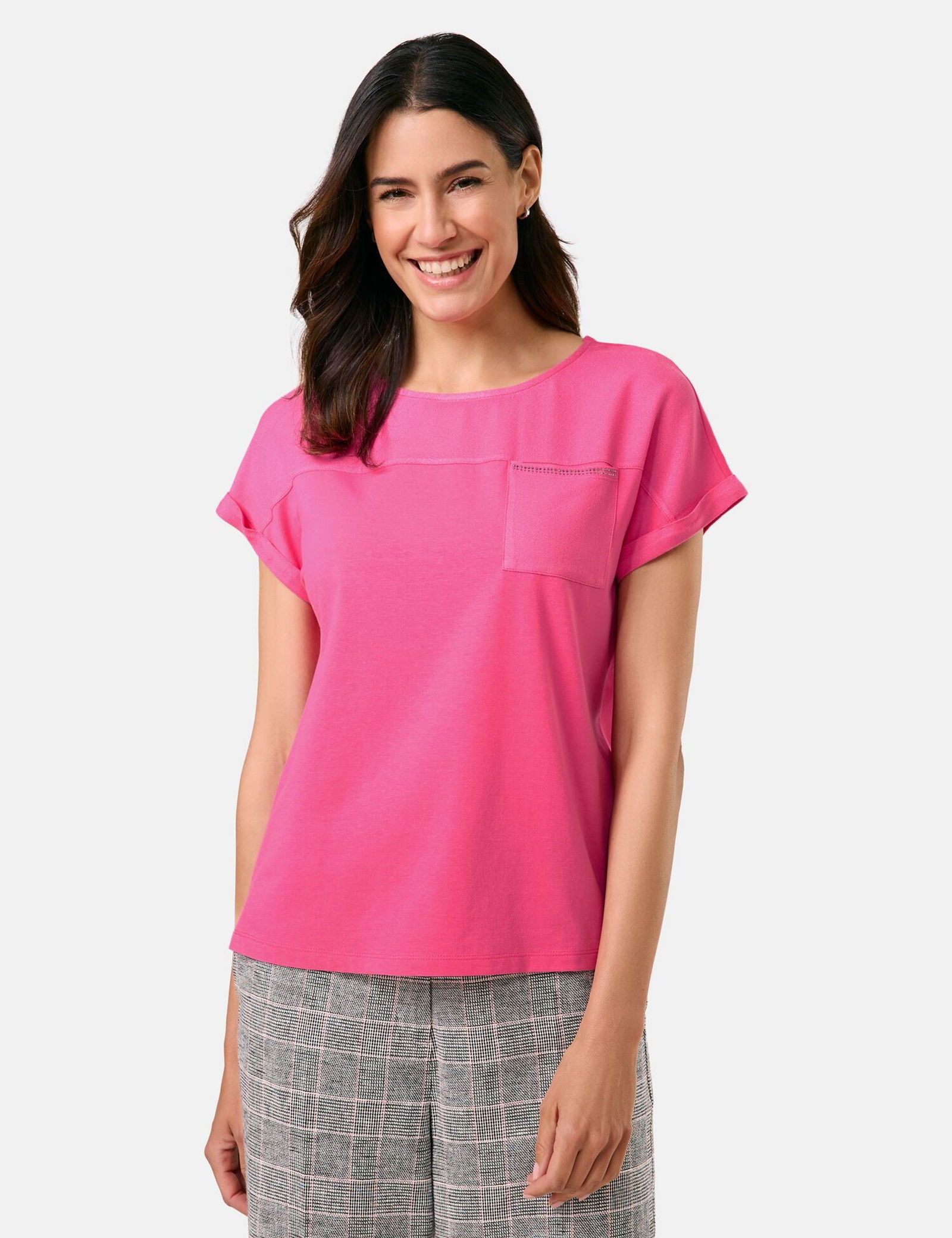 GERRY WEBER Collection | Kurzarmshirt mit Material-Patch und Ziersteinchen | 40 | pink