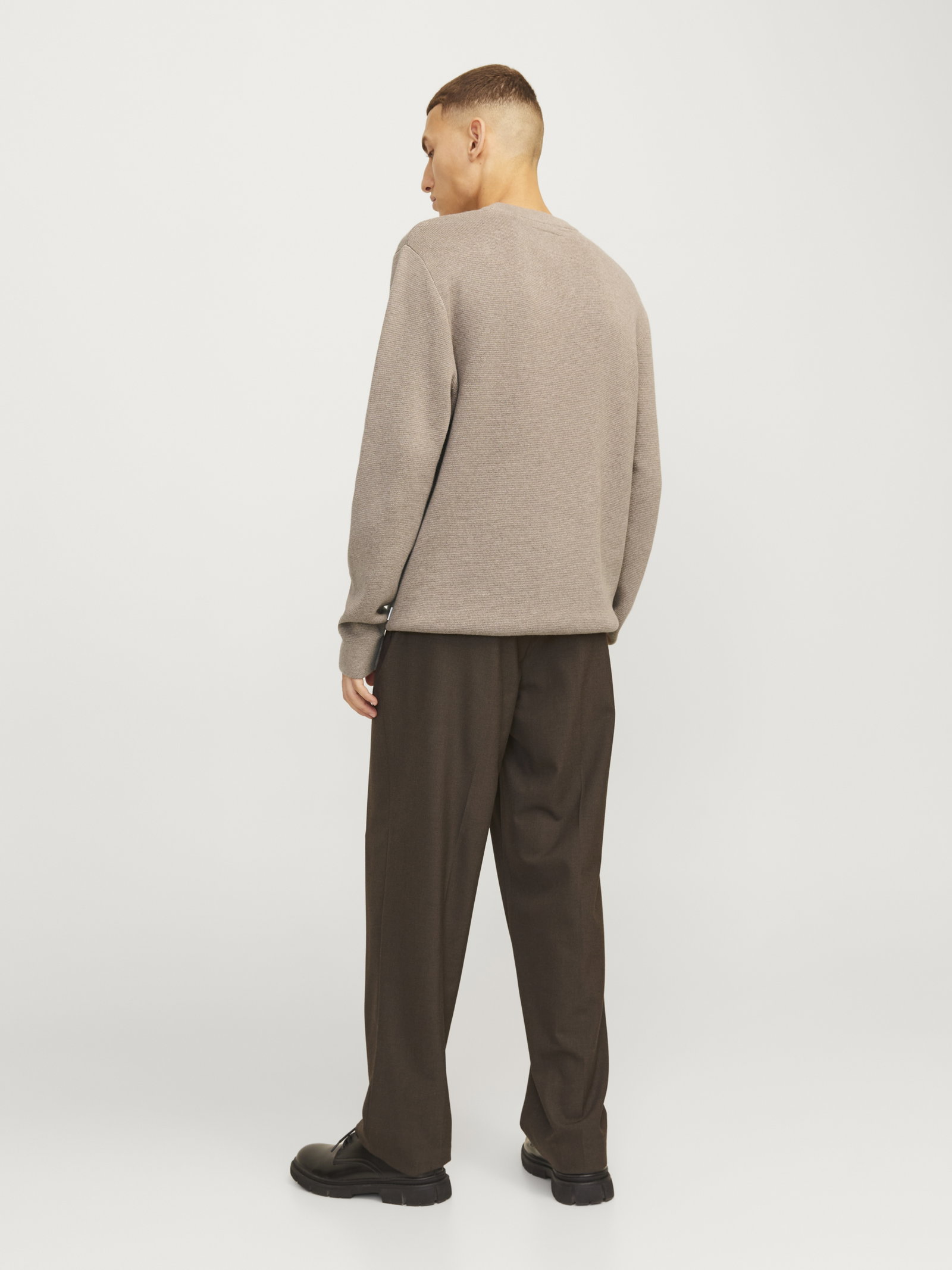 JPRBLAMILANO STITCH KNIT CREW NECK, Greige/Melange #3