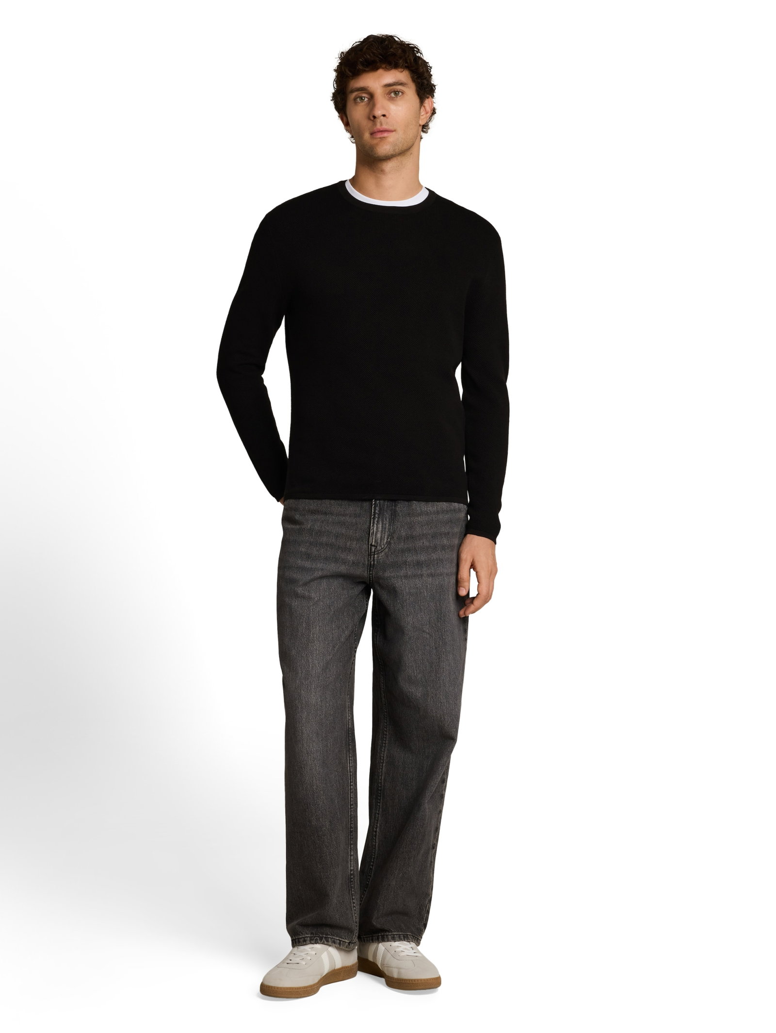 basic structred crew neck knit, Black #3