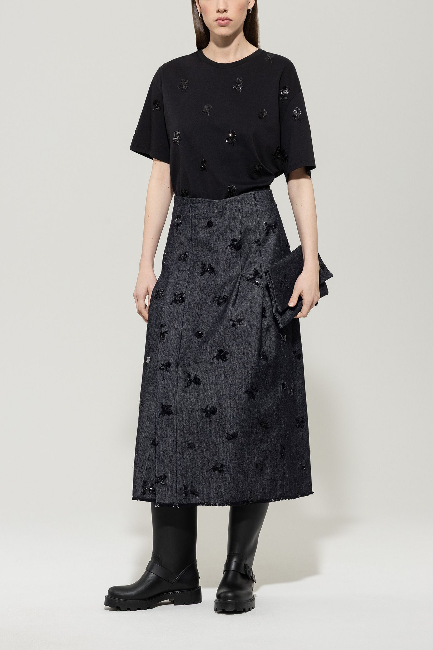 Luisa Cerano |  Shirt mit Pailletten-Stickerei, deep black | 36 | black