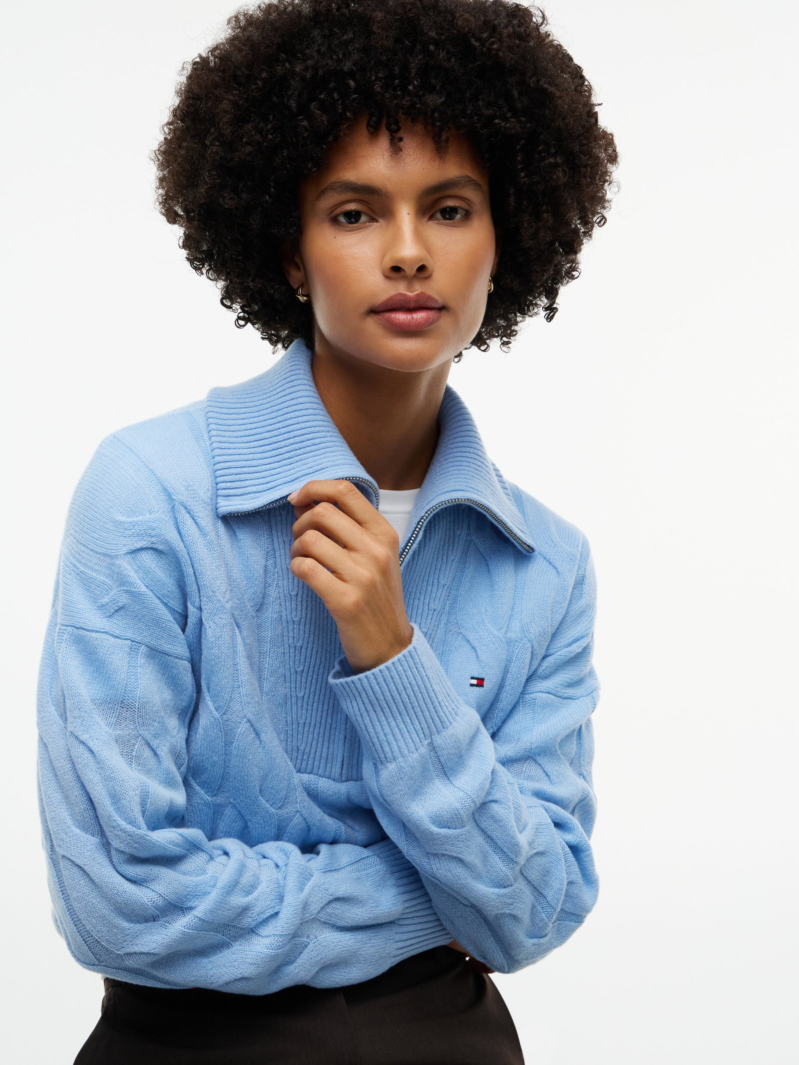 SOFT WOOL CABLE 1/2 ZIP LS SWT, BLUE #3