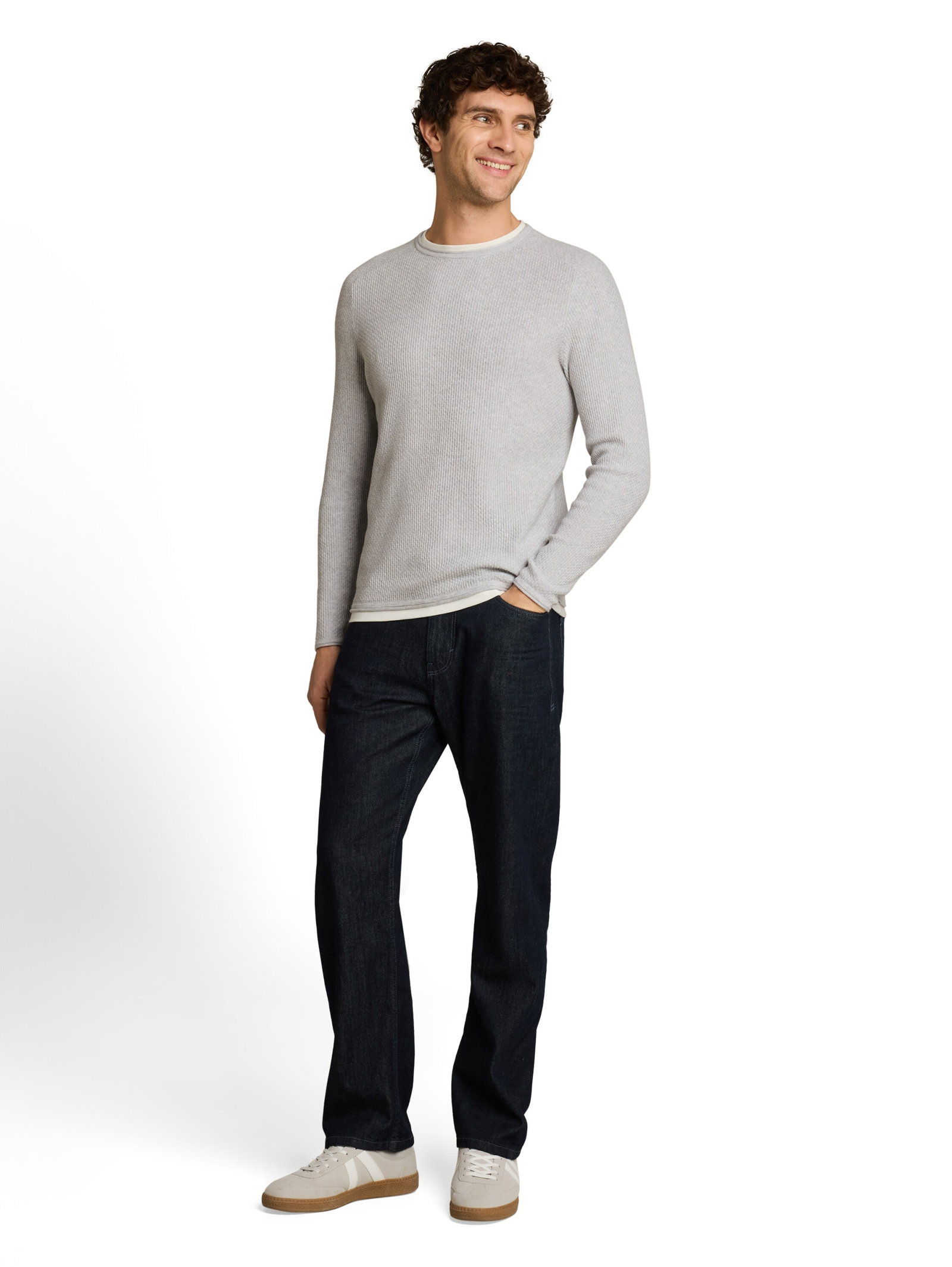 structured double layer knit, Light Stone Grey Melange #3