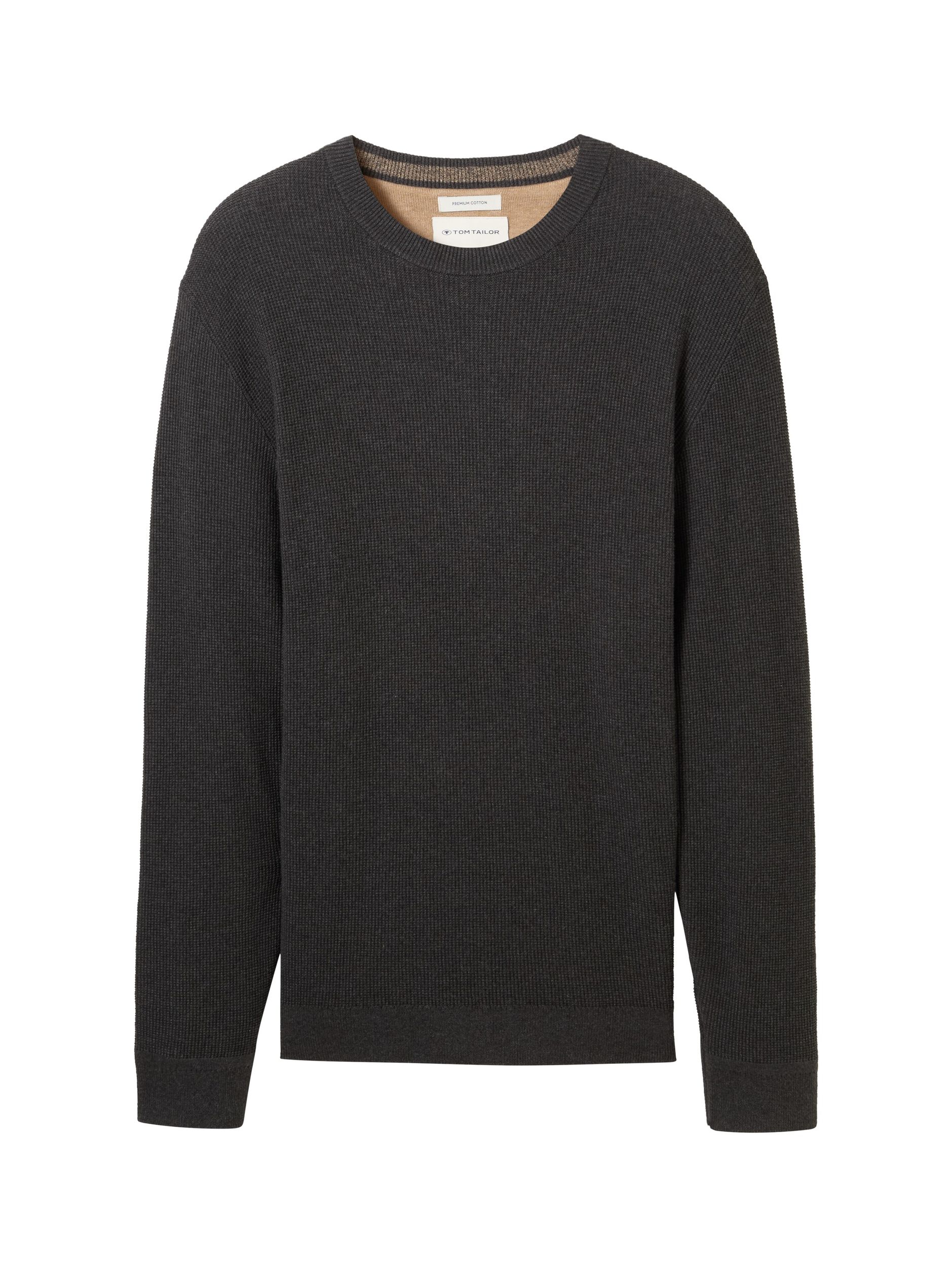  |  structured crewneck knit, Knitted Navy Melange | XXXL | black grey melange