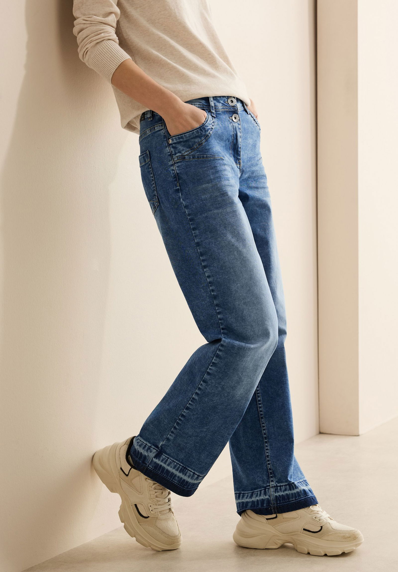 CECIL |  CECIL Straight Leg Jeans  | 28/30 | mid blue used wash