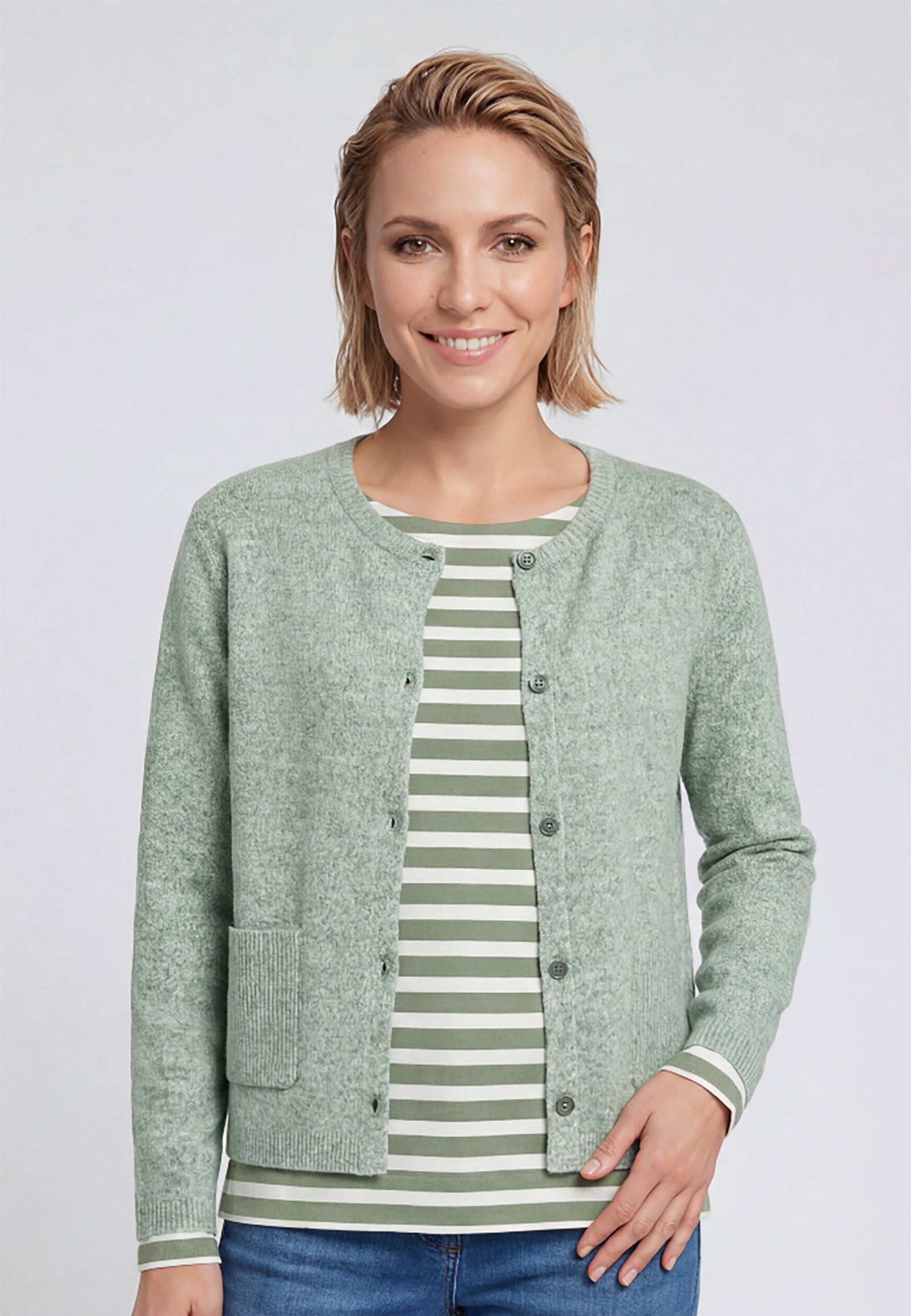 Cardigan Long Sleeves, Moss Green Melange #3