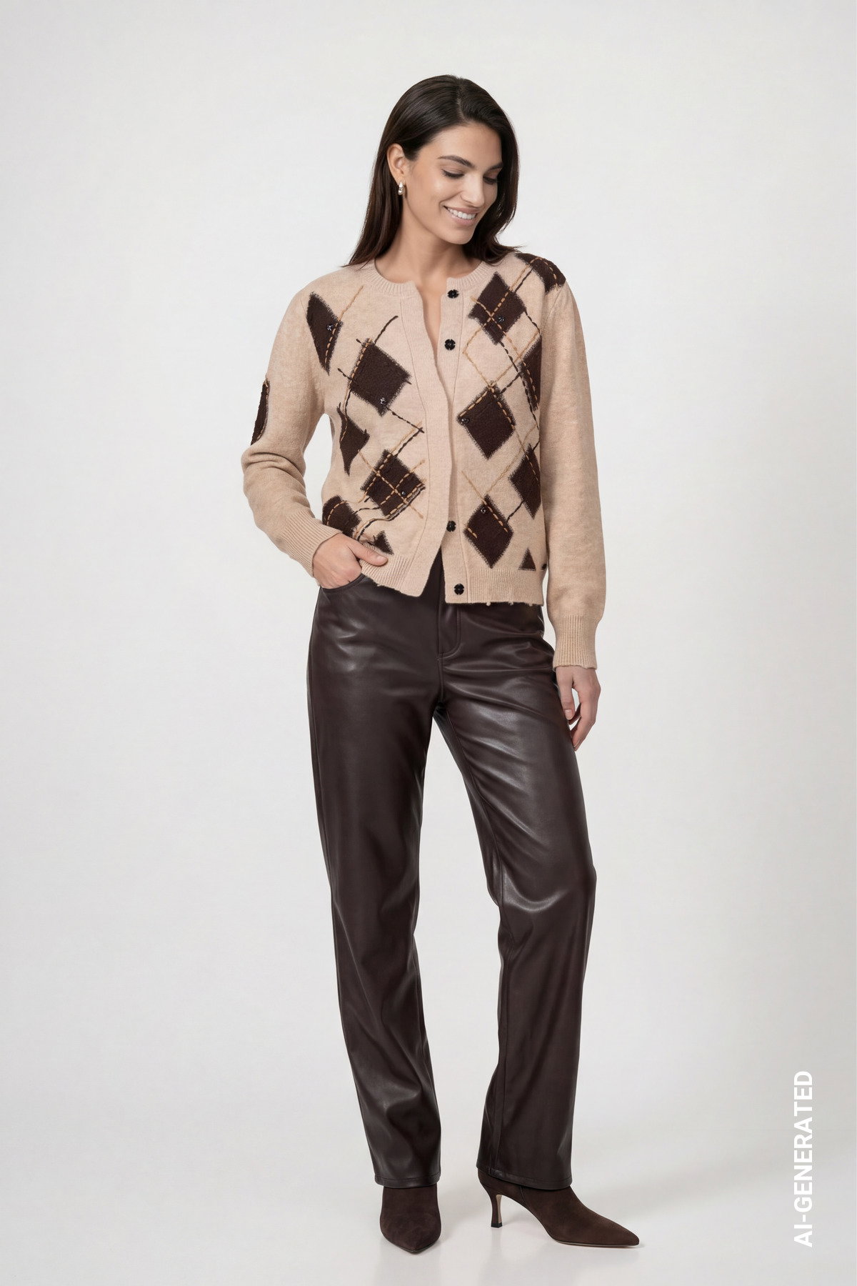 Strickjacke, cappuccino melange gemustert #6