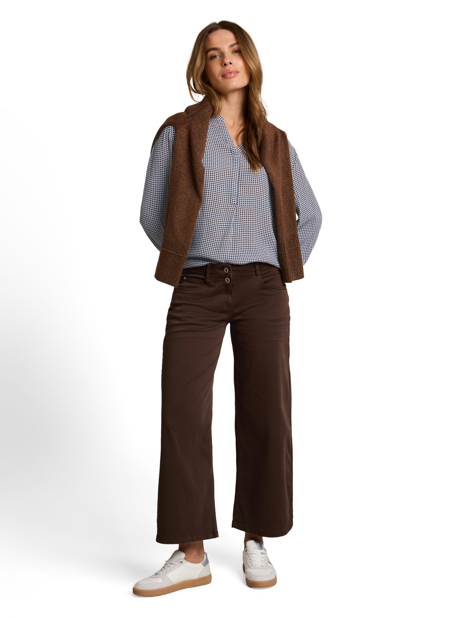 blouse easy longsleeves shape, small blue brown dot print #3