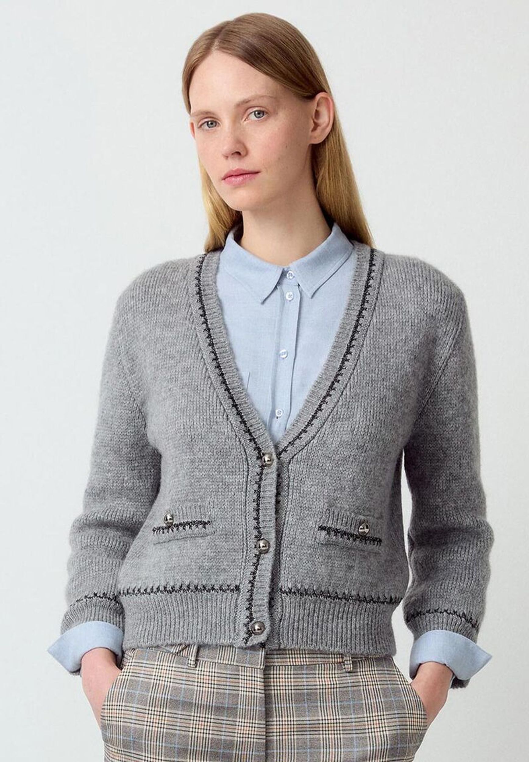  |  Cardigan mit Lurex-Detail  grau melange  Winter-Kollektion | 38 | grau