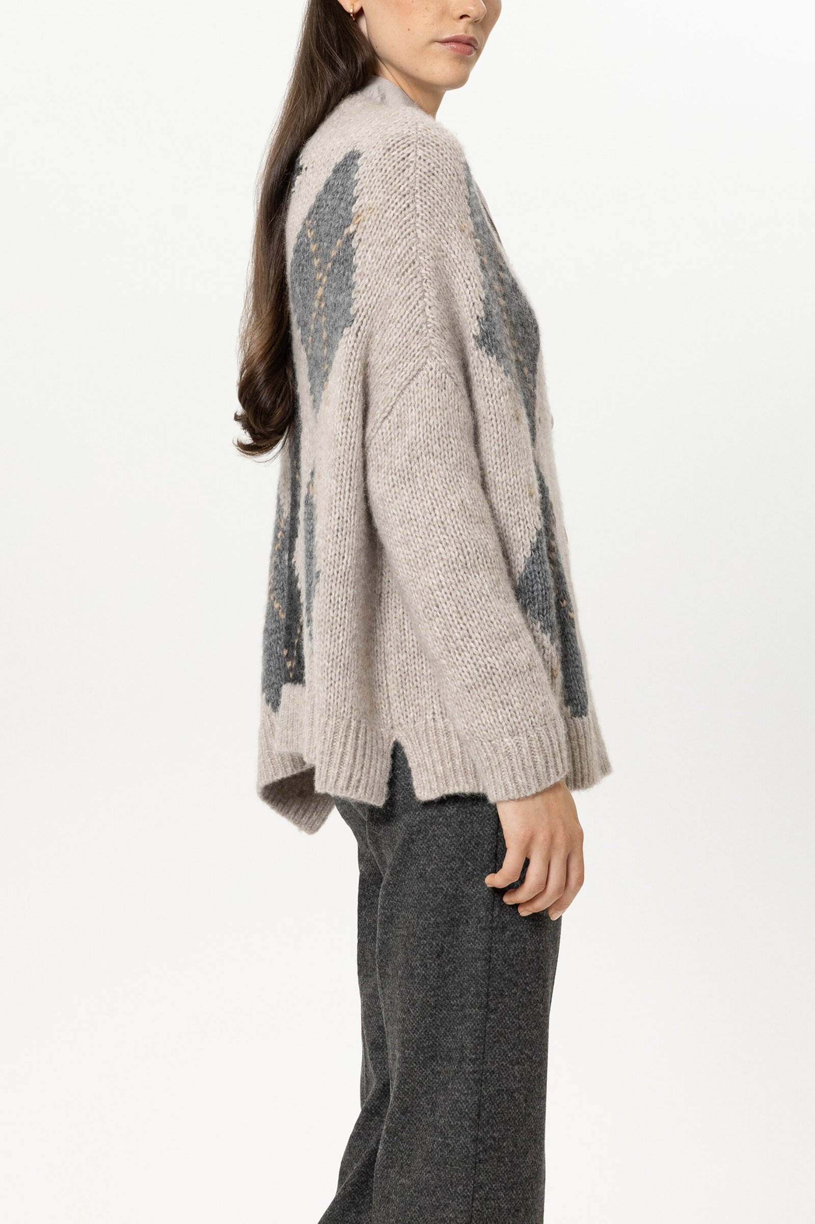 Alpaka-Mix-Cardigan mit Muster, pearl/heather grey #3