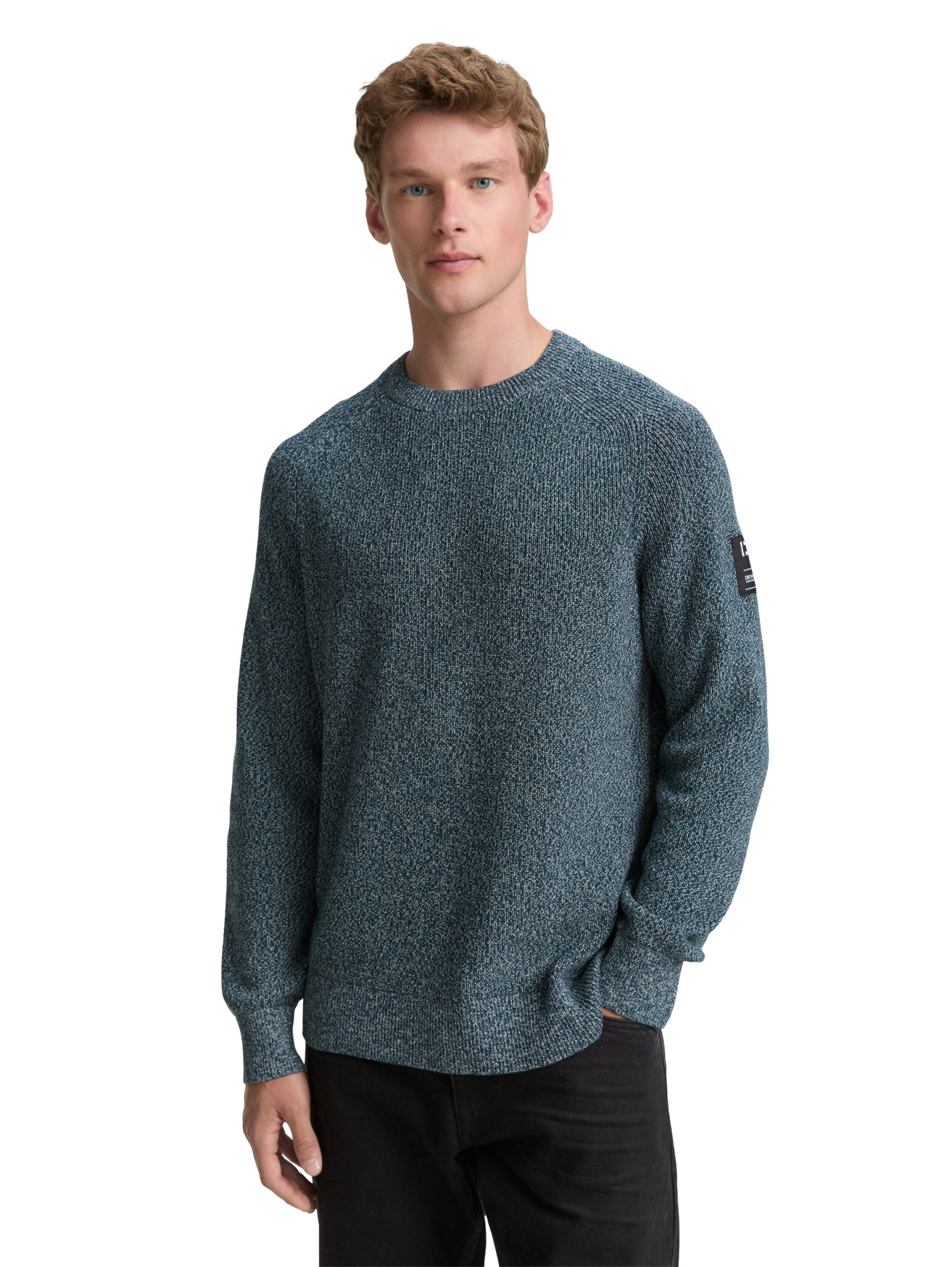 structured multi color crewnec, deep pond green mouline #5