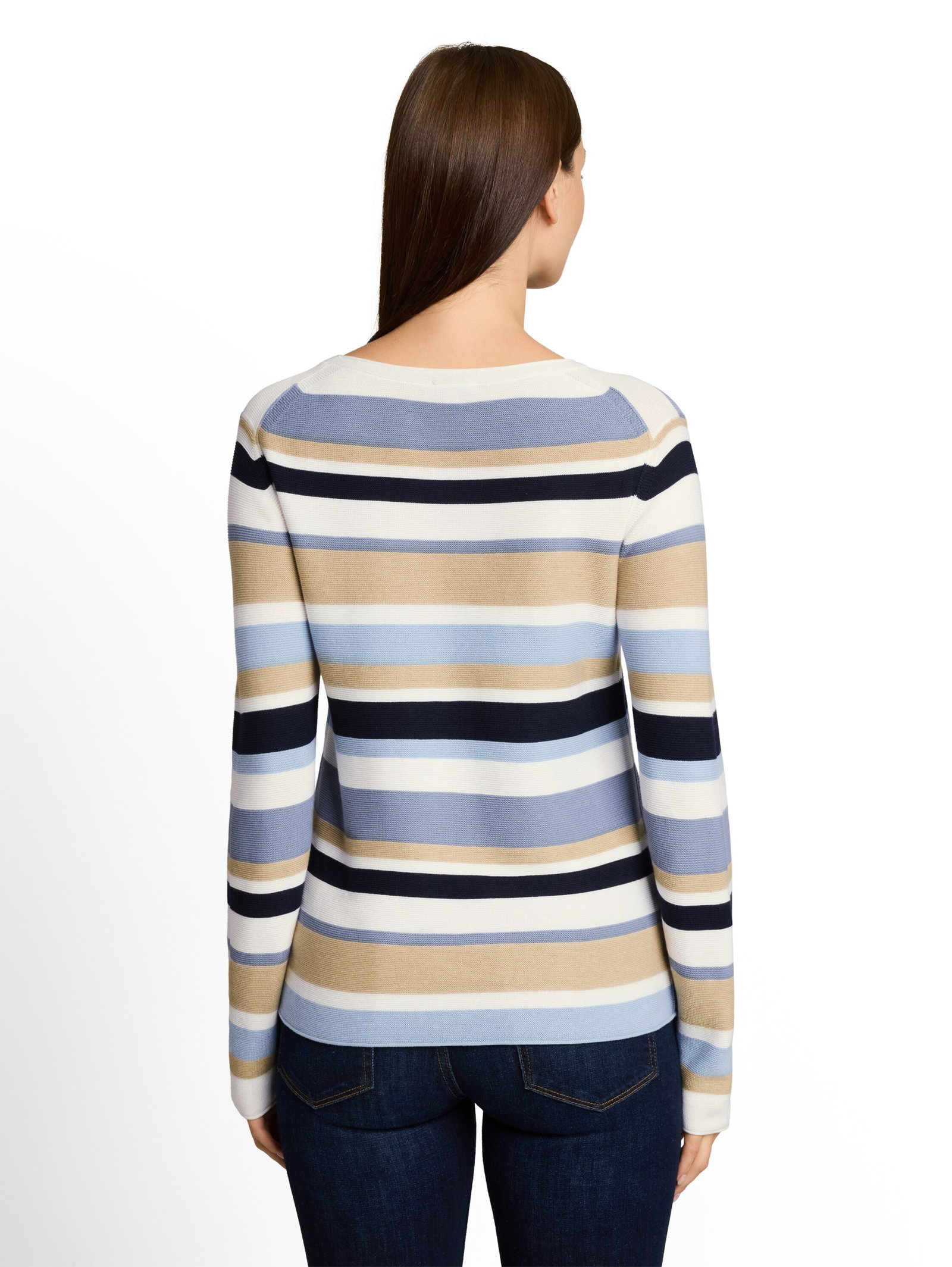knit structure crewneck, navy blue beige stripe #4