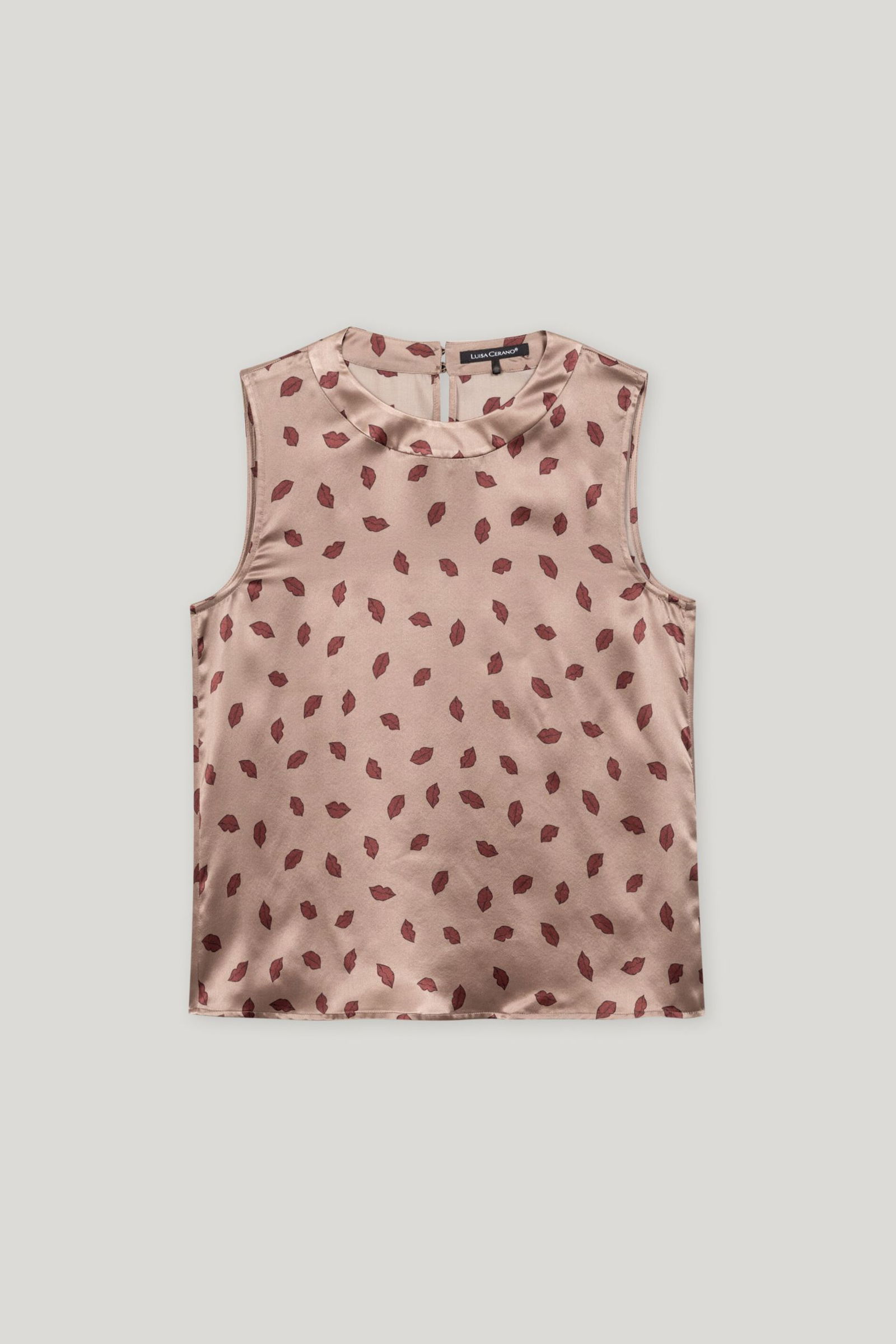 |  Seidentop mit Lips-Print, the printed lips print | 40 | mushroom