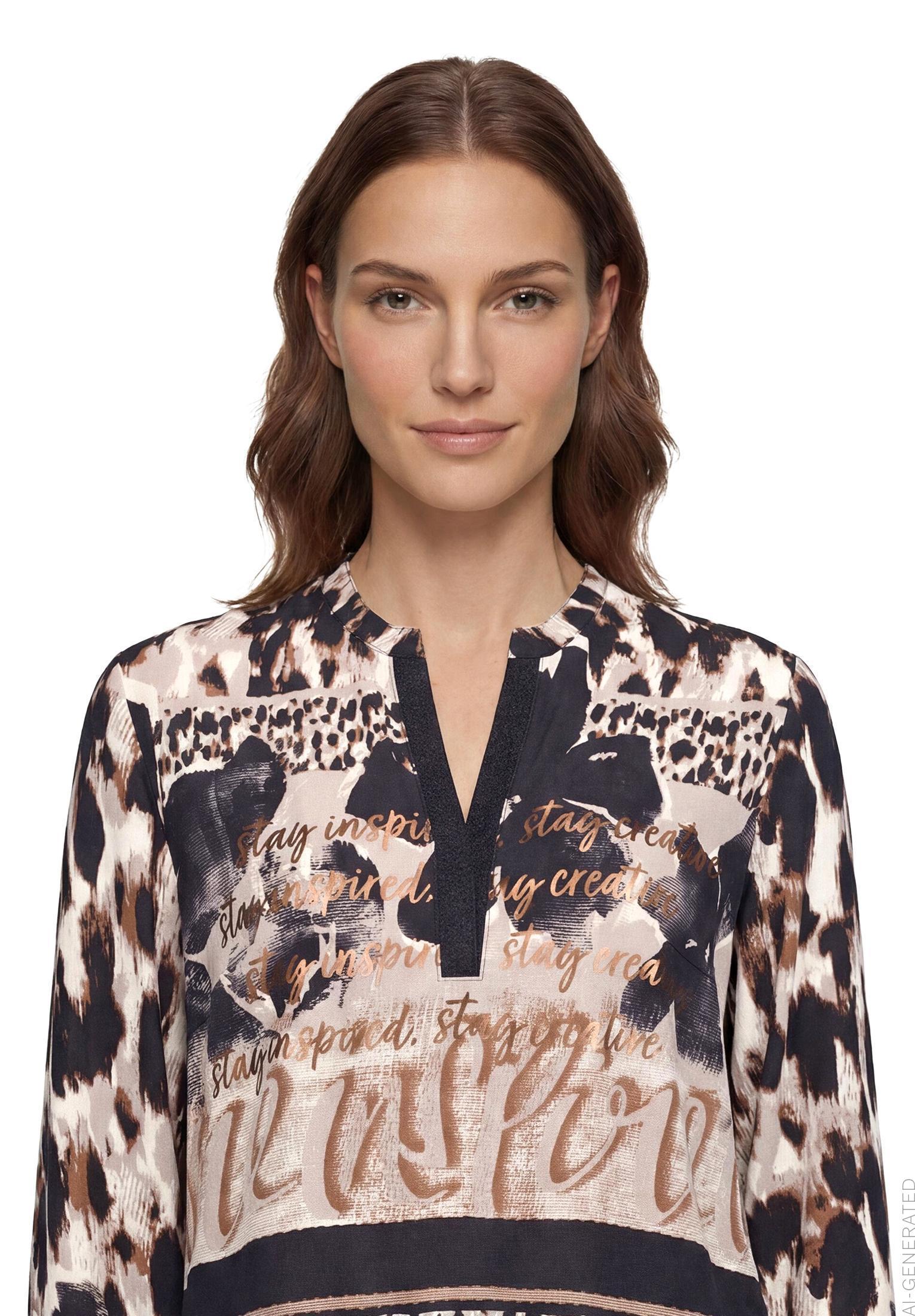 Bluse Lang 1/1 Arm, Beige/Black #6