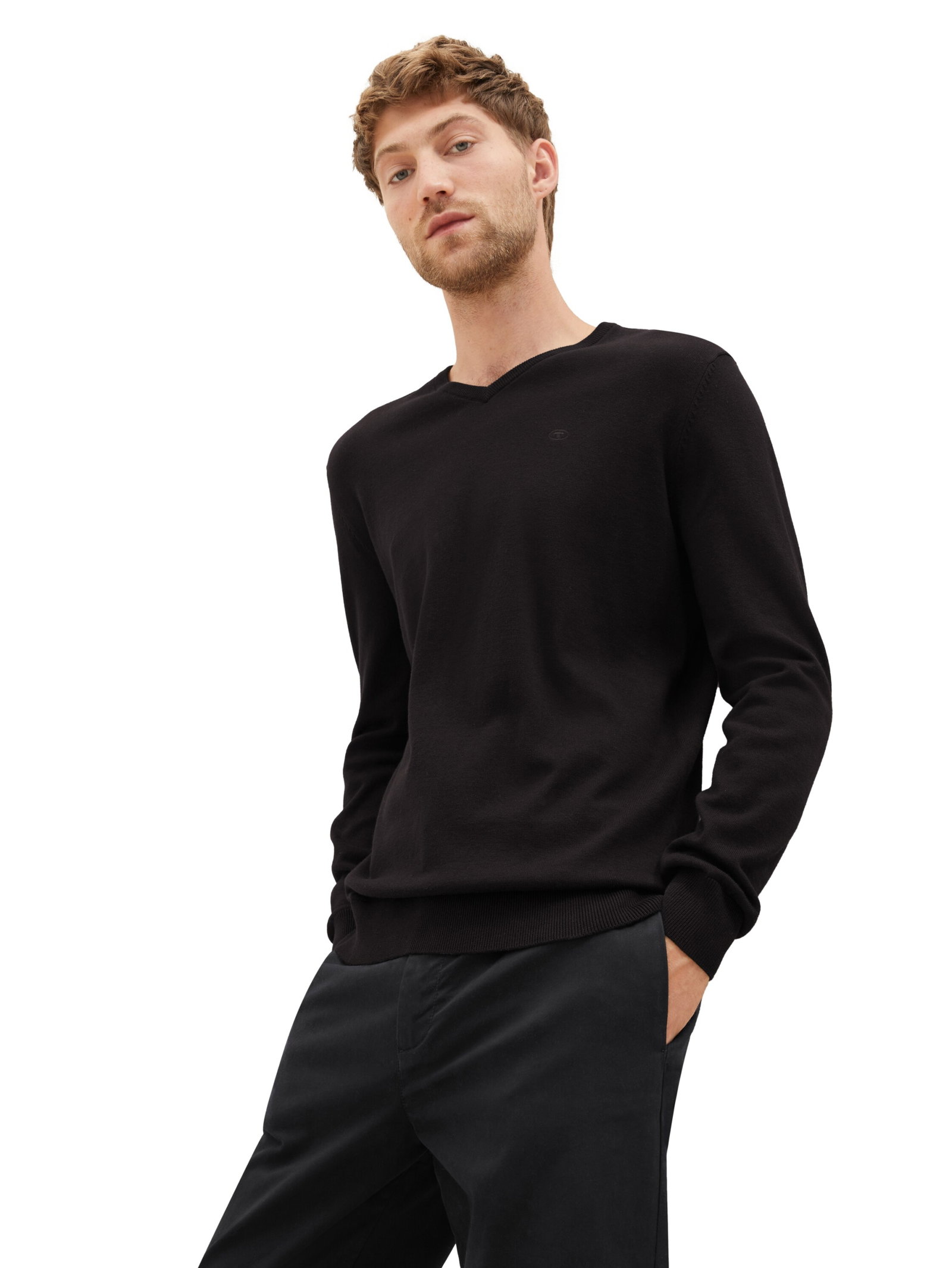 basic v neck sweater, Black #7