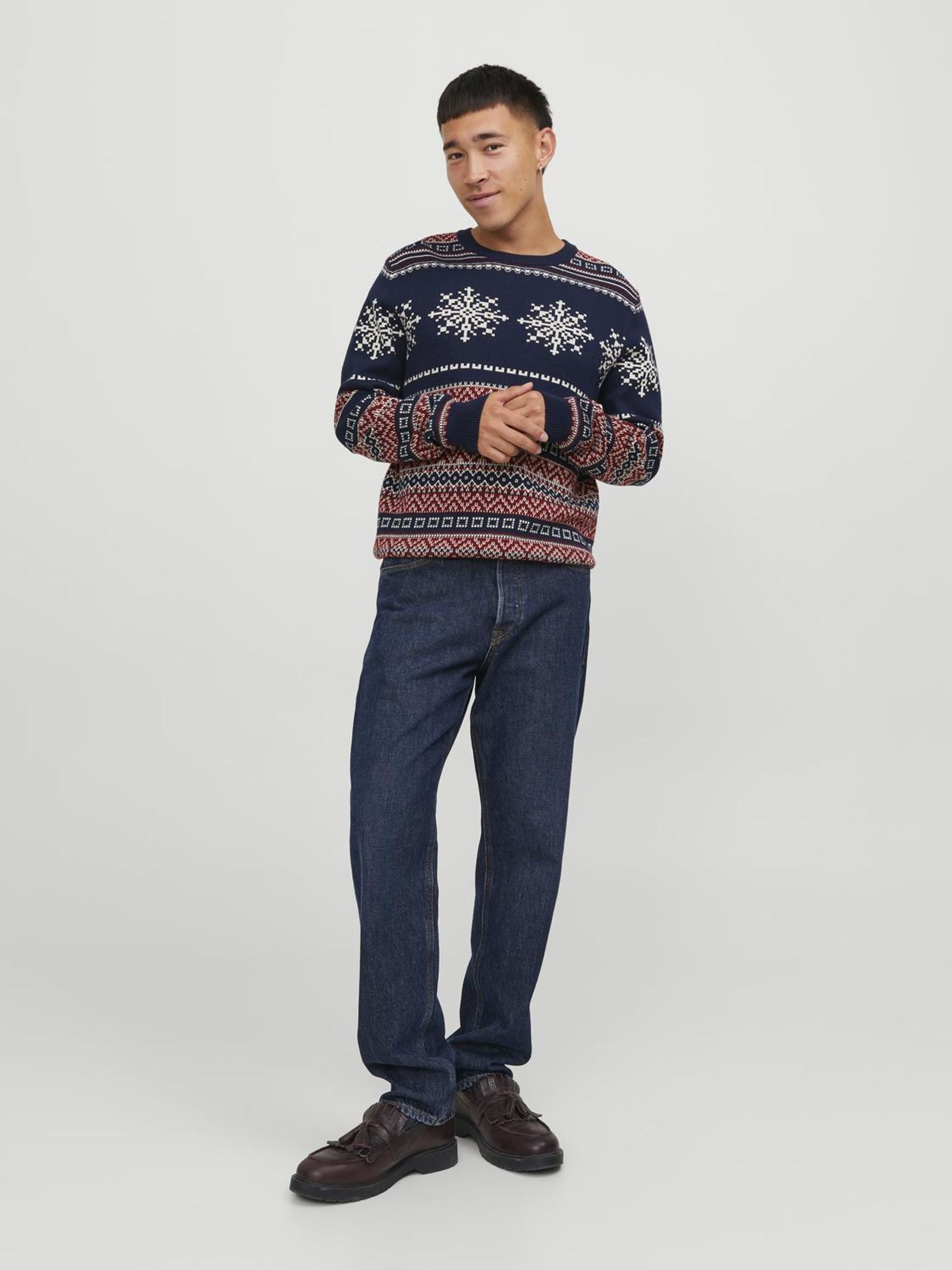  |  JJXMAS SNOWBALL KNIT CREW NECK, Nav | M | navy blazer