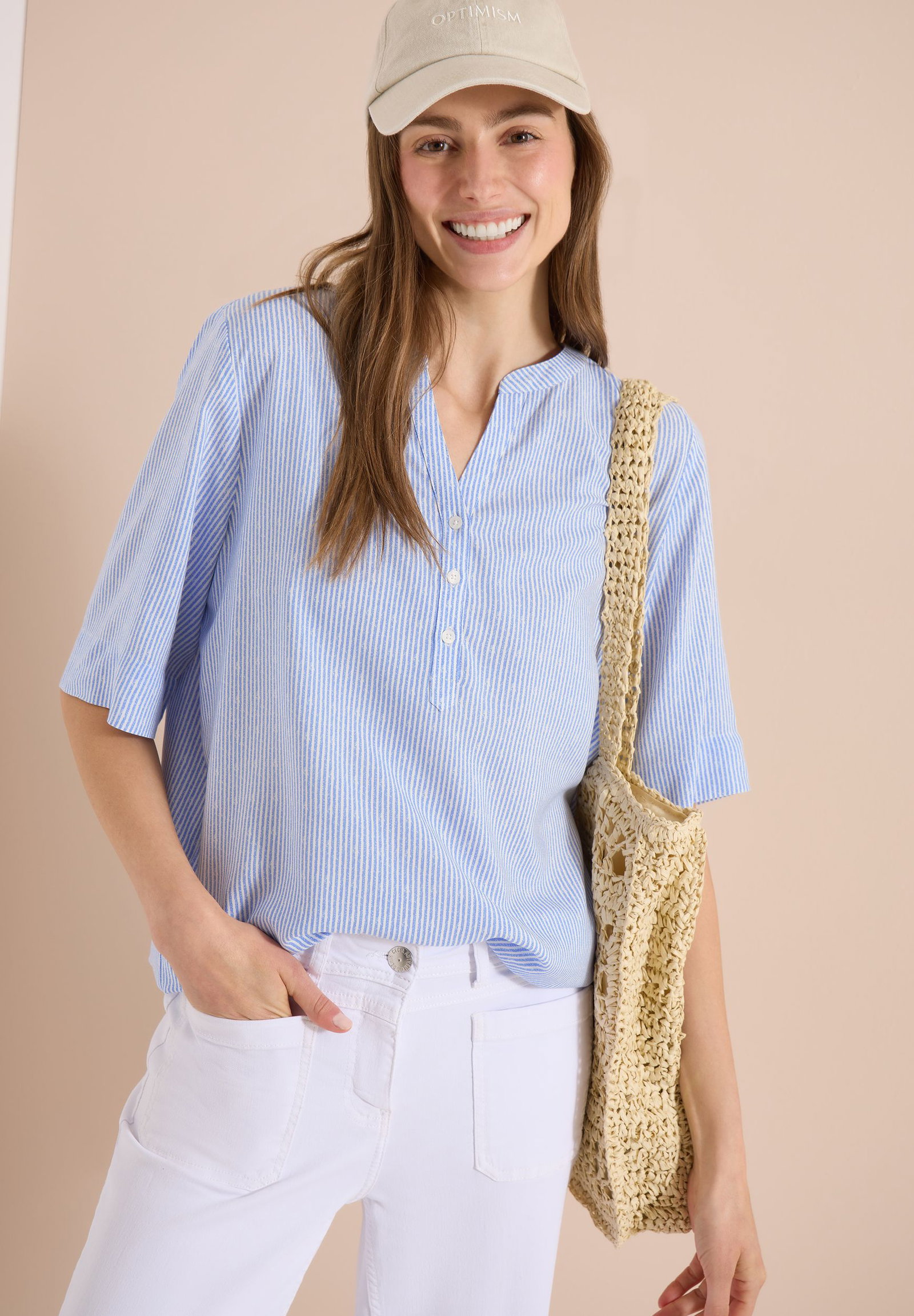 |  TOS Printed Stripe Blouse, blouse blue | L | blouse blue