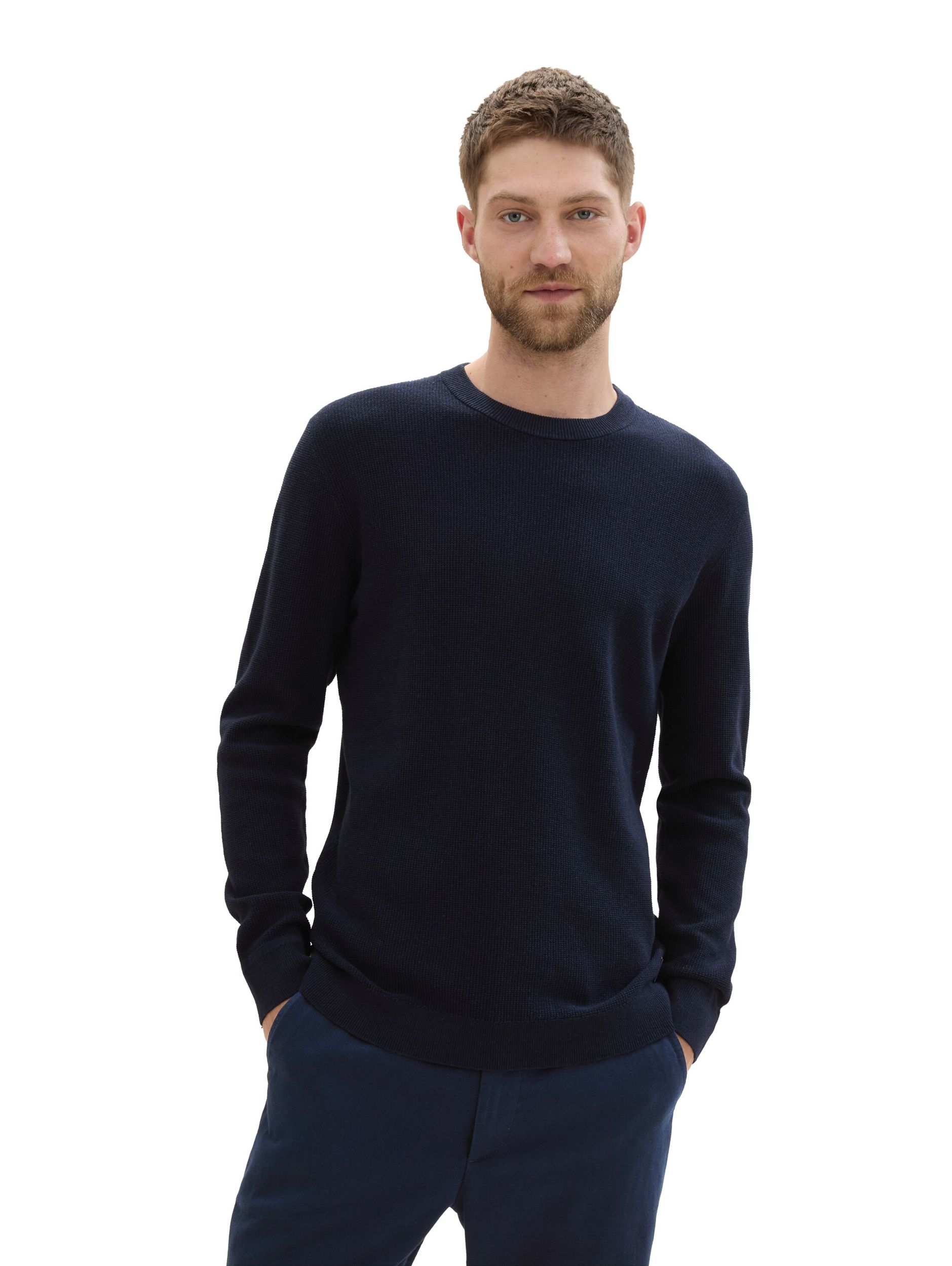  |  structured crewneck knit, Knitted Navy Melange | M | knitted navy melange