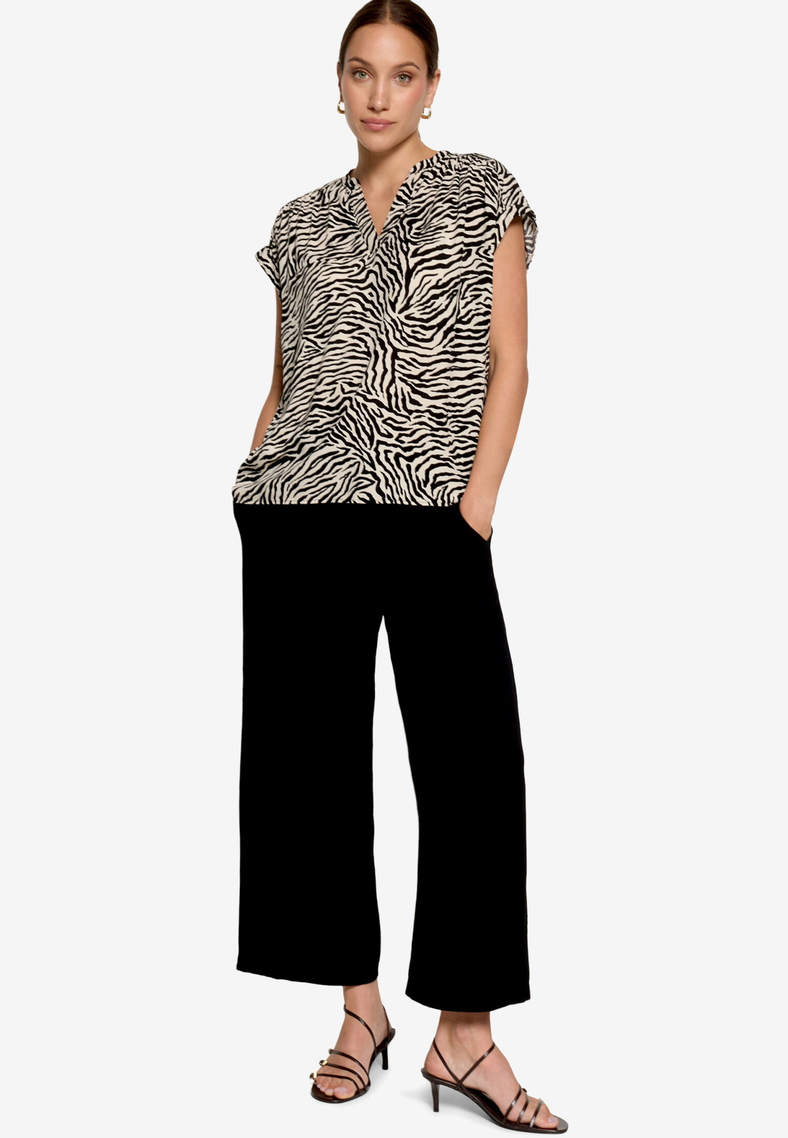 Bluse Kurz 1/2 Arm, Cream/Black #4