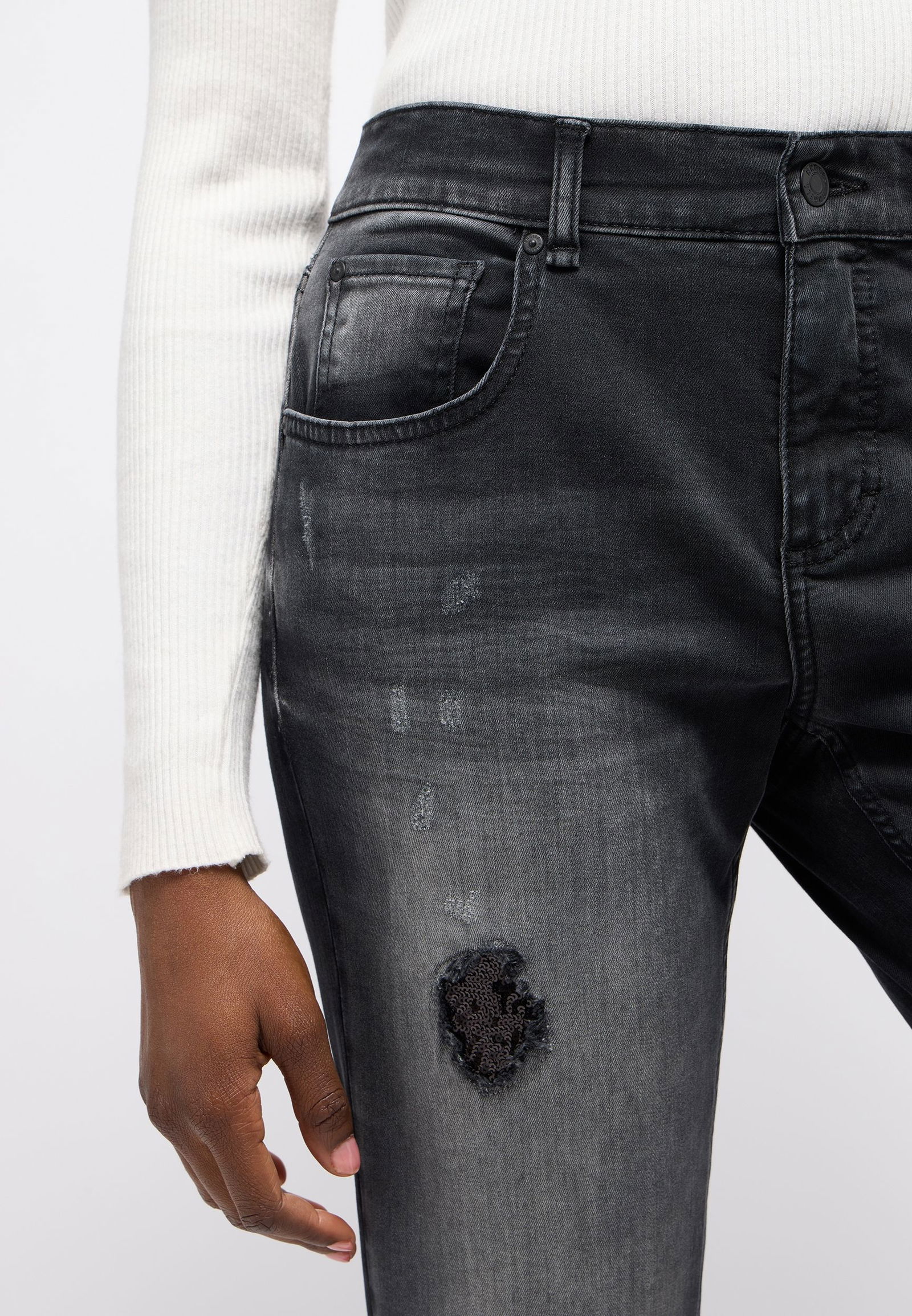 Angels | Angels Boyfriend Jeans "Sequin" | 34/30 | dark indigo destroyed