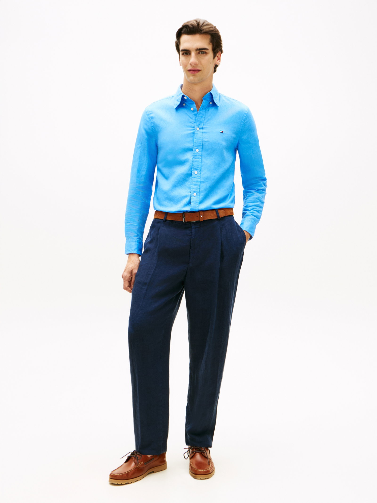 Regular Fit Linen Blend Button-Down Shirt #3