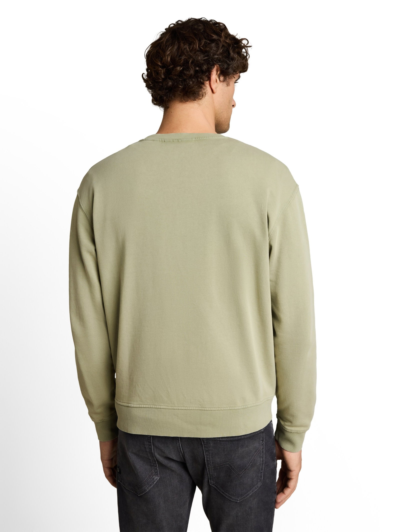 overdye print c-neck sweat, dark sage green #4
