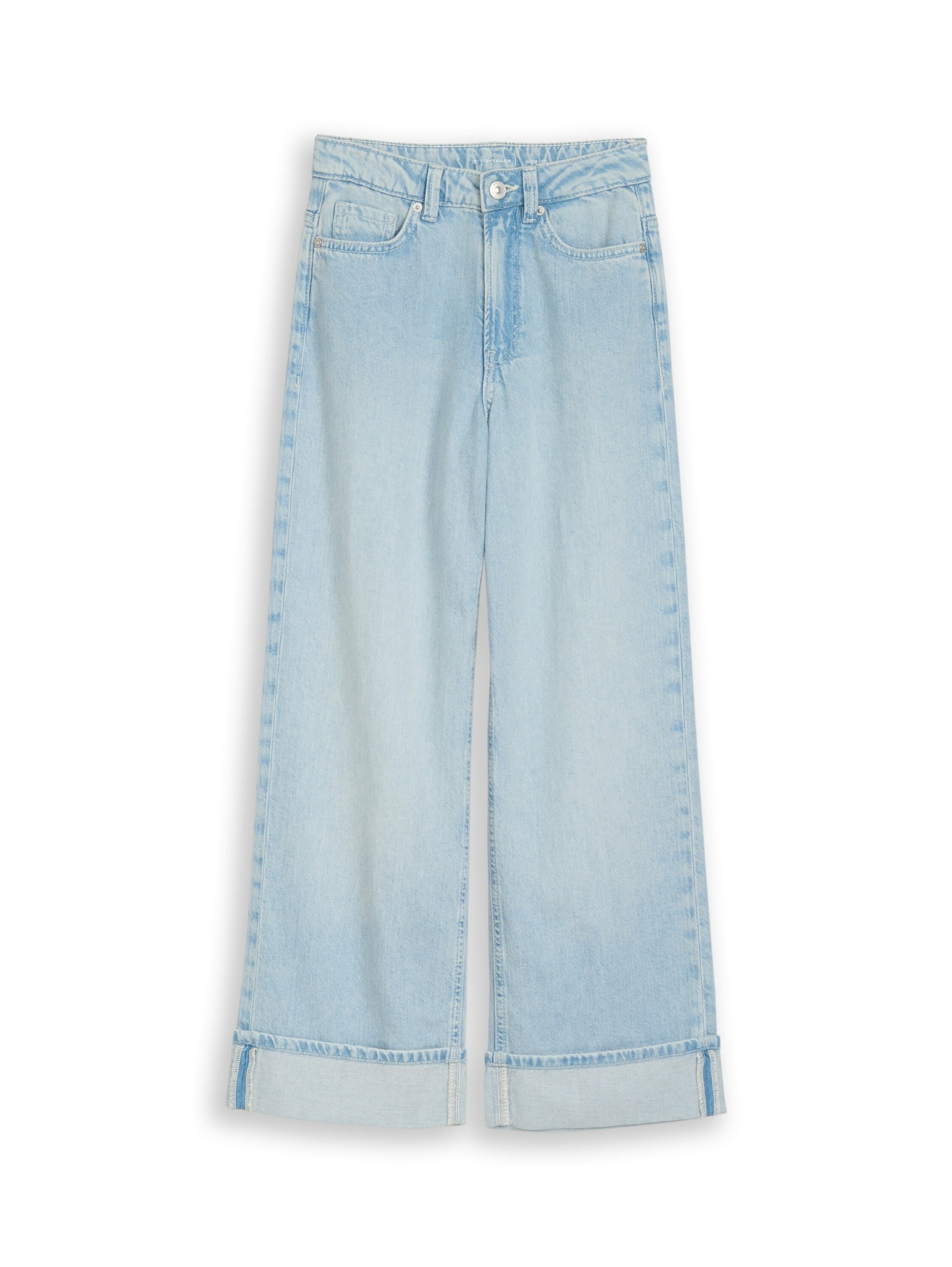 wide leg turn-up denim, Bleached Blue Denim #1